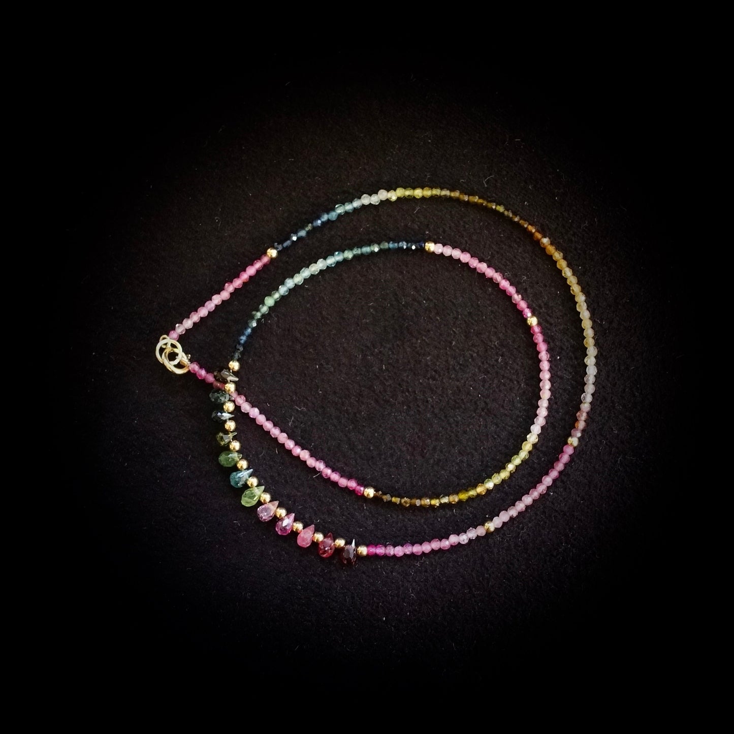 14K Solid Gold: Watermelon Tourmaline Ombre Beaded Necklace, Pink & Blue, Shaded Tourmaline, layered Necklace, Multi Color Beaded Necklace