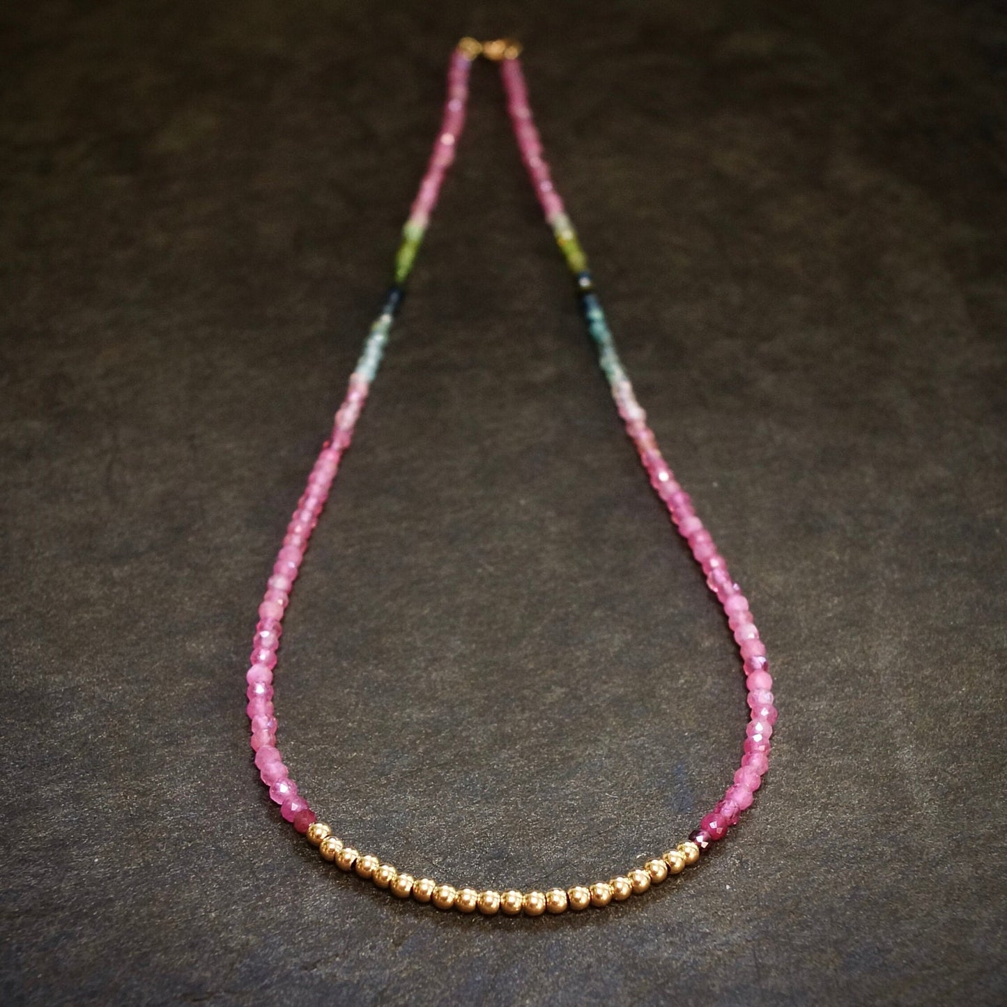 14K: Tourmaline Bead Necklace| 2.5mm| Watermelon Tourmaline| Rainbow Gemstone| Multi Color| Choker| Boho| Bohemian |Dainty |Fine Jewelry