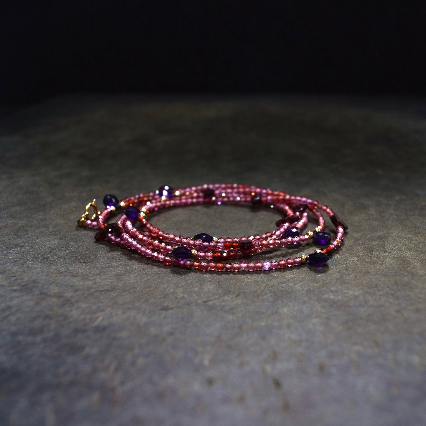 14K Solid Gold: Red Garnet Long Necklace| Amethyst| Fine Jewelry| Beaded Necklace| Delicate Jewelry