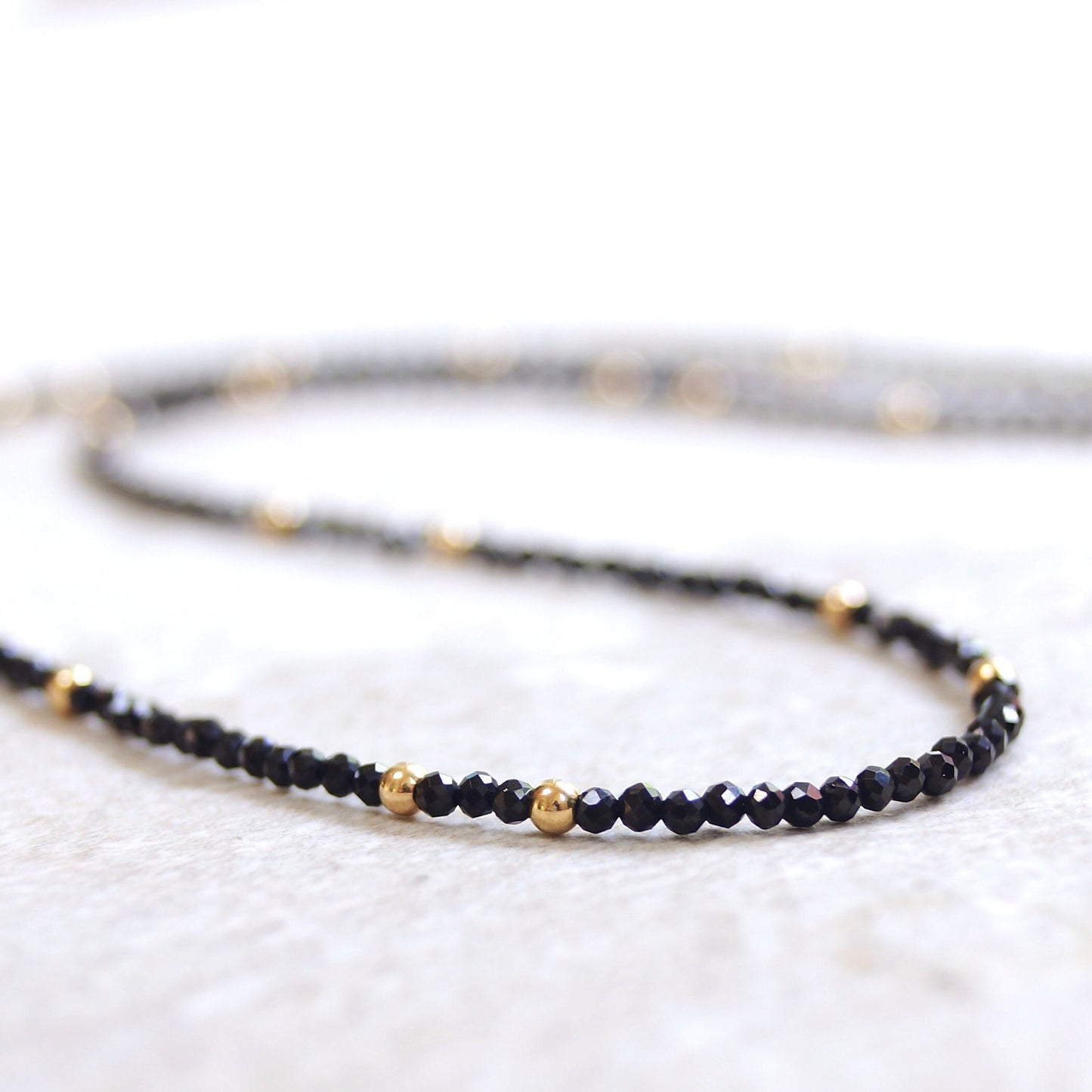 14K Solid Gold: Black Spinel Bead Necklace| 2mm| Spiritual Necklace| Mangalsutra| Choker| Black and Gold