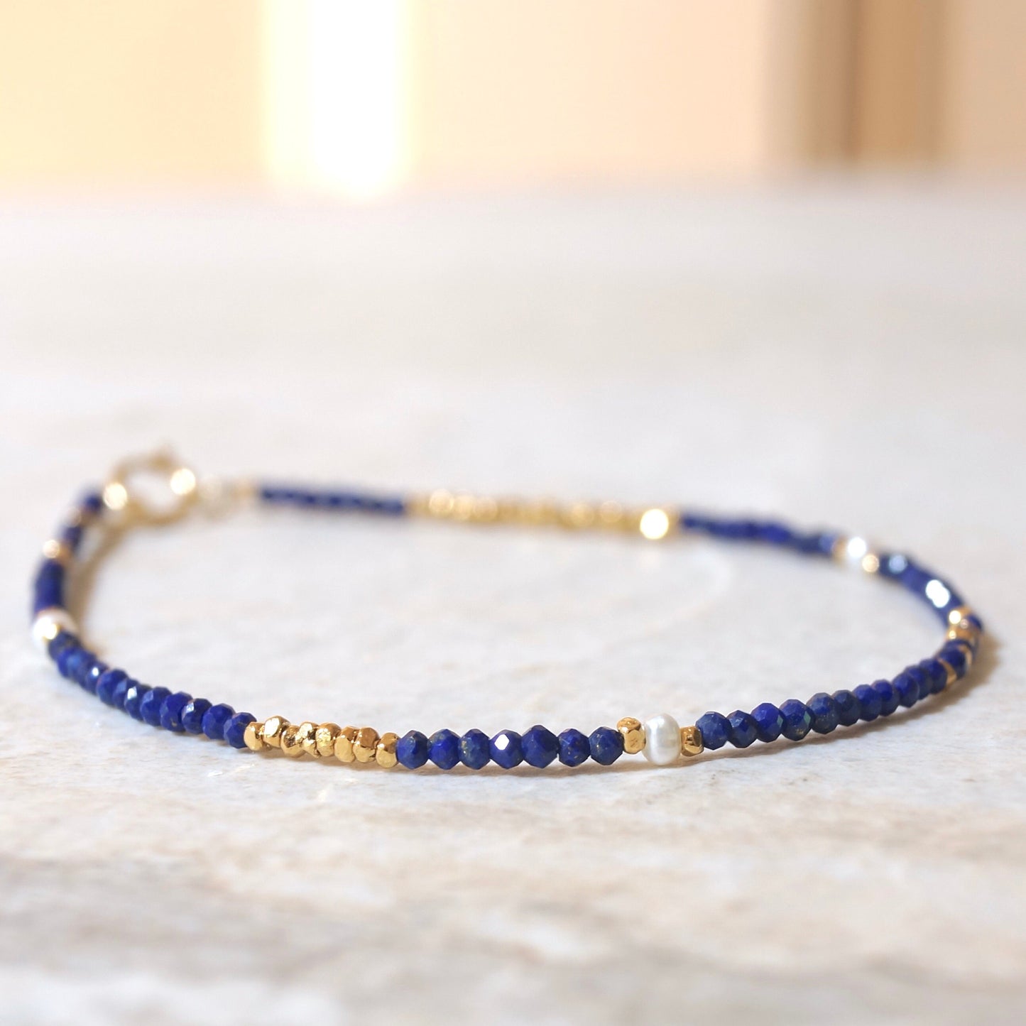 14K Solid Gold and Vermeil: Lapis Lazuli Beaded Bracelet | 2mm | Vermeil Gold Beads | Boho | Bohemian | Skinny | Chakra | Spiritual