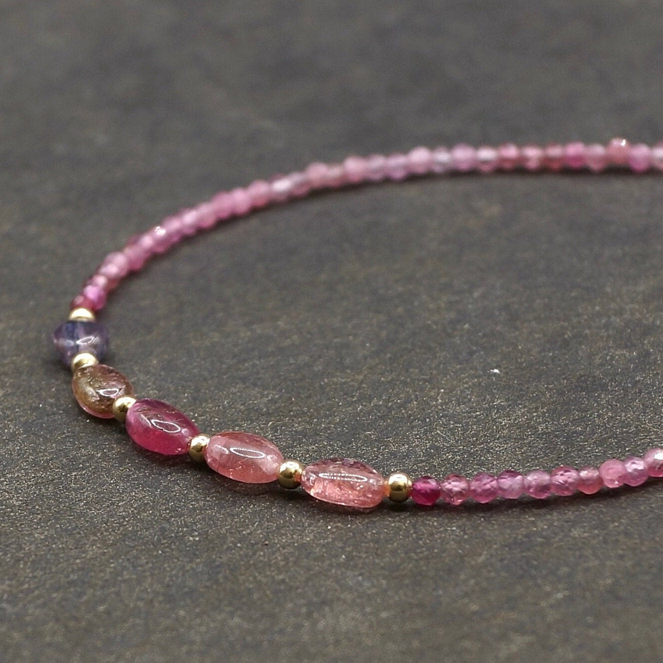 14K: Ombre Tourmaline Bead Bracelet| multi Colored| Rainbow Tourmaline| Fine Jewelry