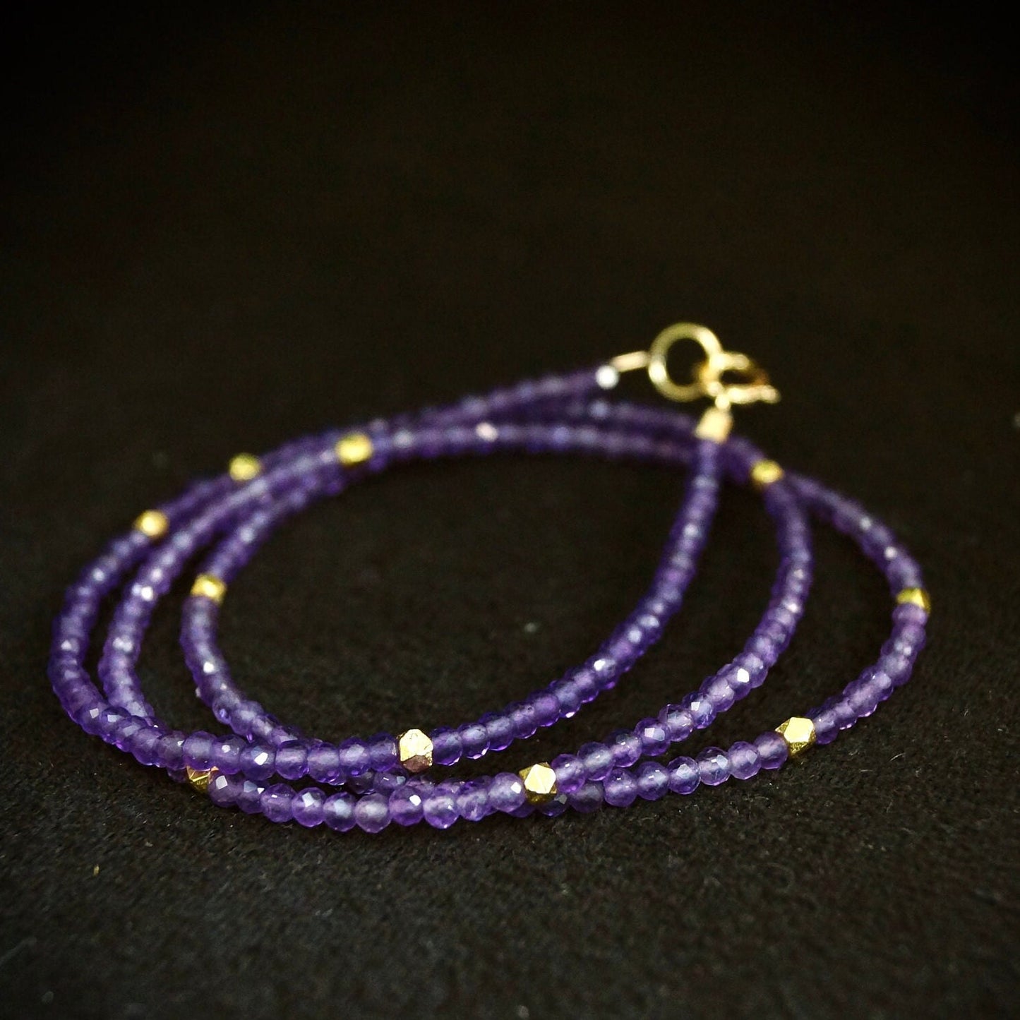 14K Solid Gold:  Amethyst Necklace| Layering Necklace| Dainty Necklace| Choker| Crown Chakra| Fine Jewelry| February Birthstone