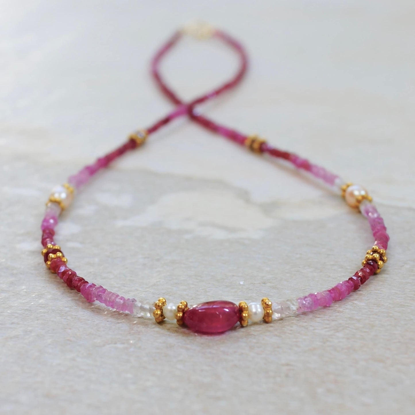 14K Solid Gold & Vermeil: Ombre Ruby Beaded Necklace, Shaded Ruby, Boho, Delicate, Layered Necklace, Fine Jewelry