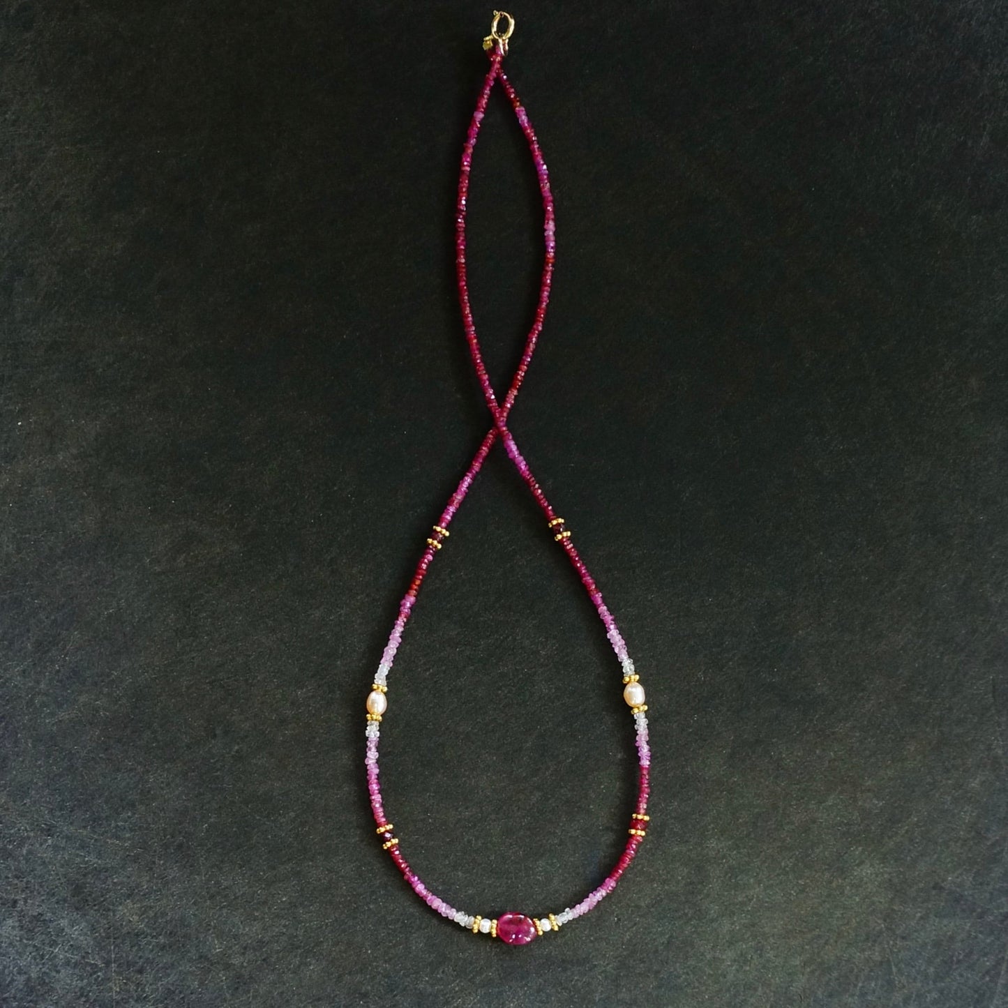 14K Solid Gold & Vermeil: Ombre Ruby Beaded Necklace, Shaded Ruby, Boho, Delicate, Layered Necklace, Fine Jewelry