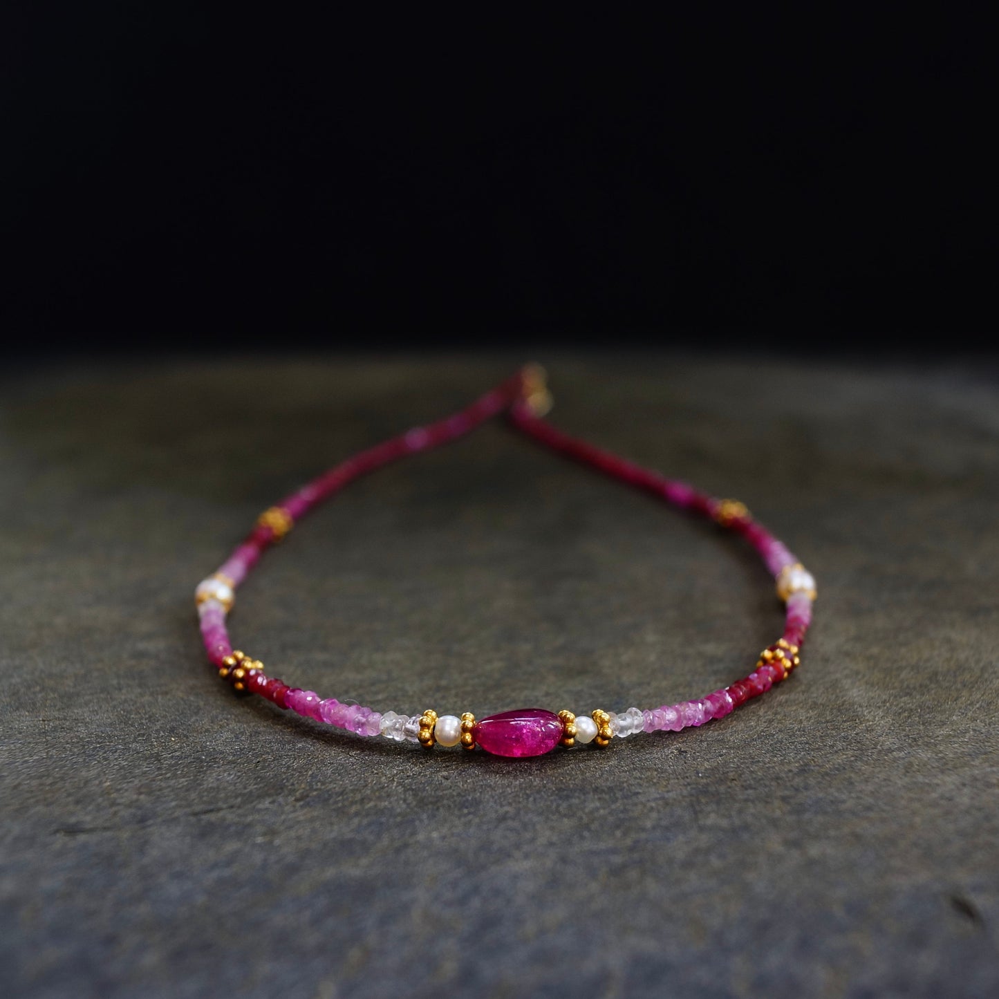 14K Solid Gold & Vermeil: Ombre Ruby Beaded Necklace, Shaded Ruby, Boho, Delicate, Layered Necklace, Fine Jewelry