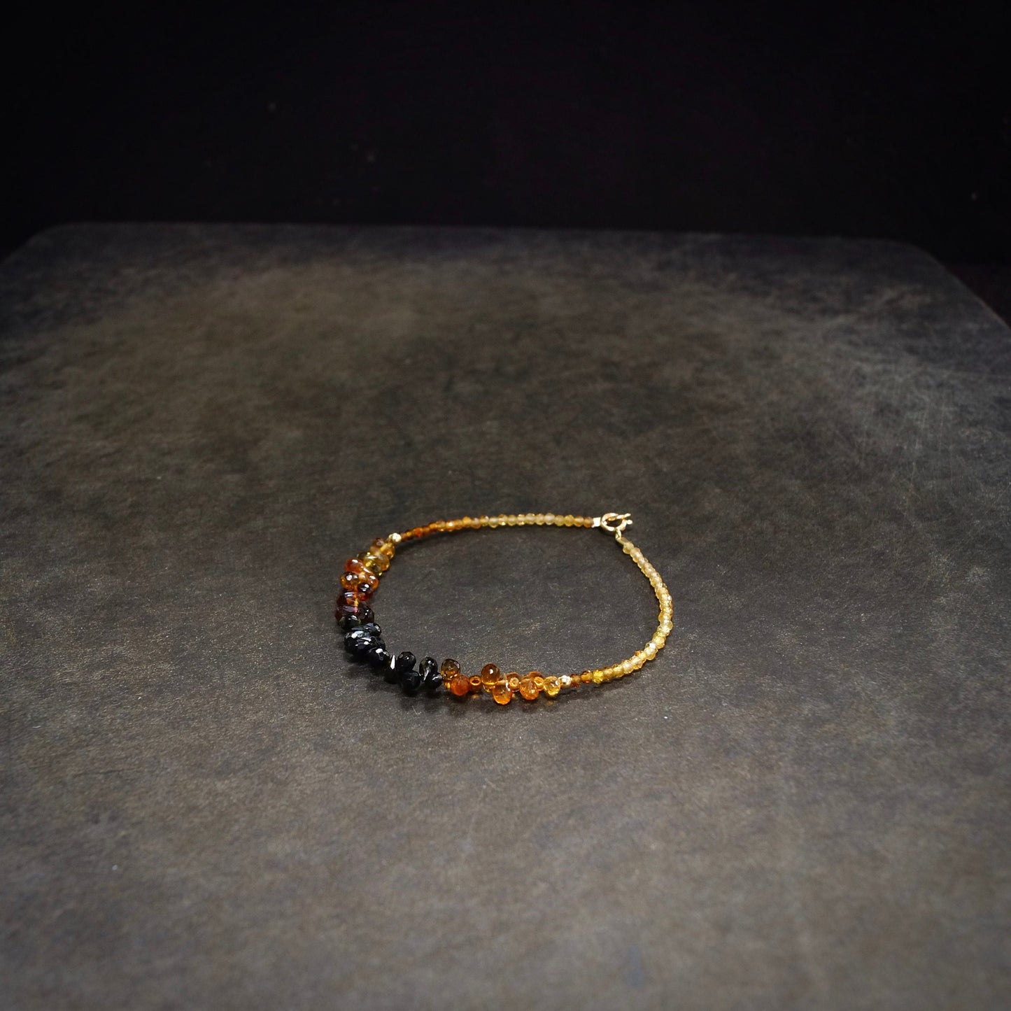 14K Solid Gold: Ombre Tourmaline Bracelet, Black & Brown, Shaded Multicolor Tourmaline, Layered Bracelet, Smoky, Fine Jewelry