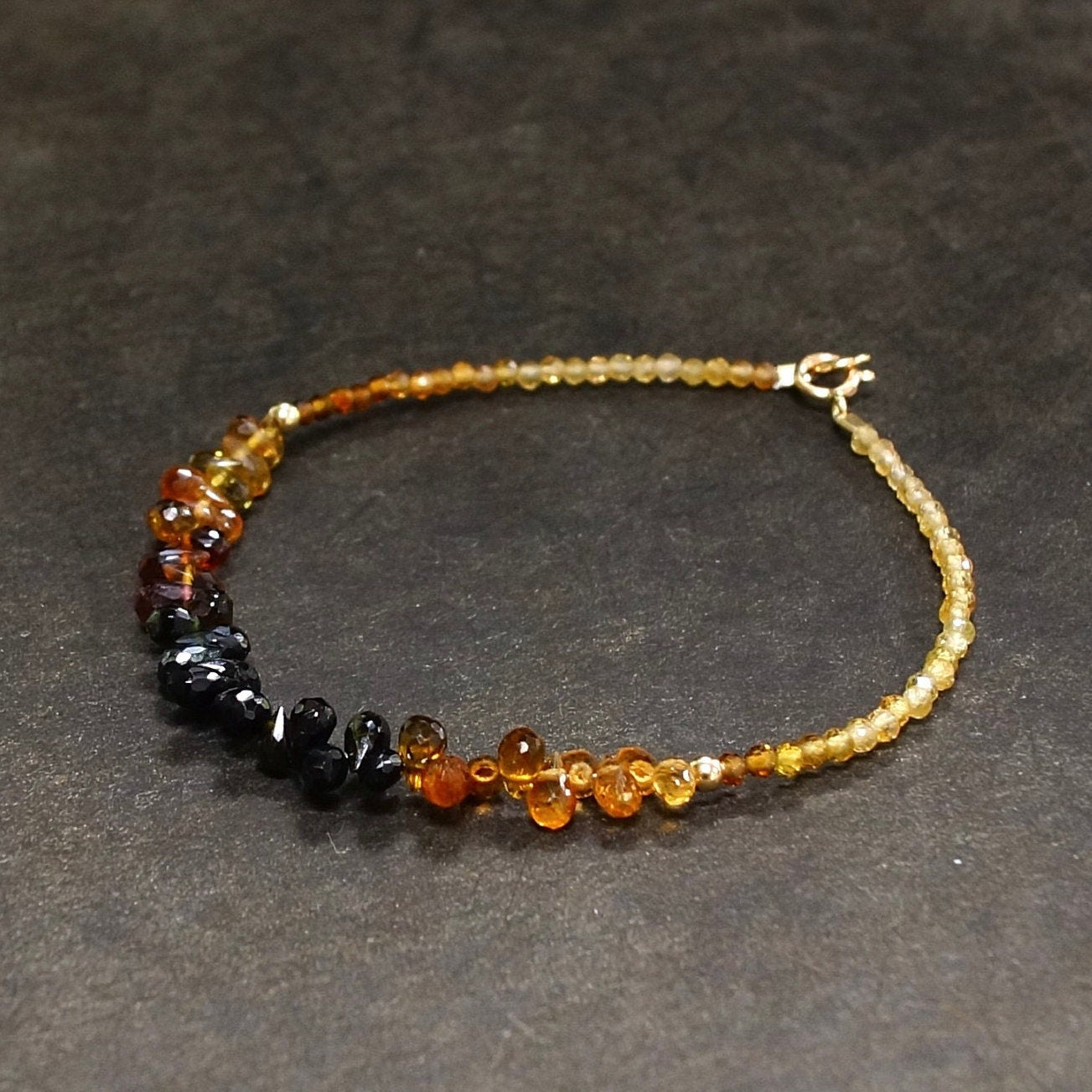 14K Solid Gold: Ombre Tourmaline Bracelet, Black & Brown, Shaded Multicolor Tourmaline, Layered Bracelet, Smoky, Fine Jewelry