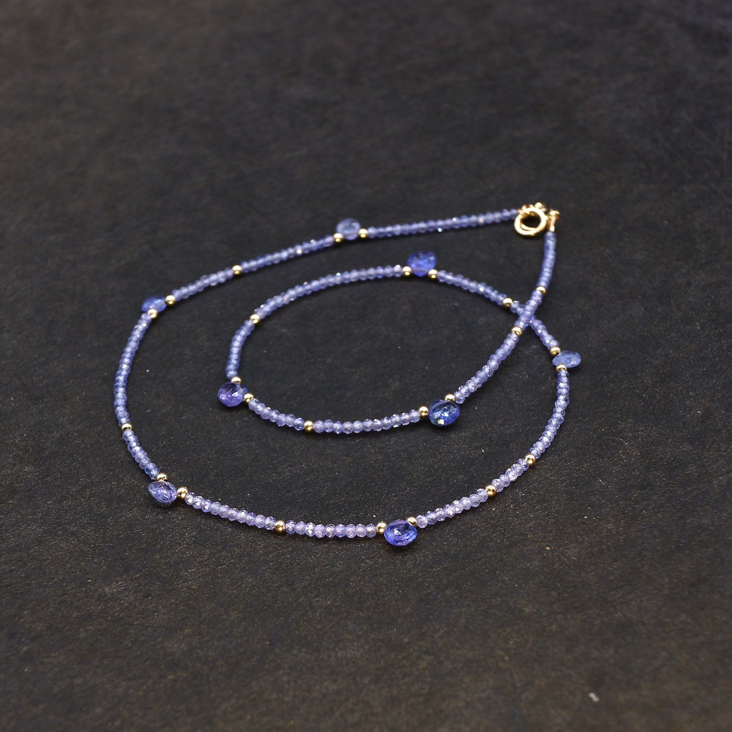 14k Solid Gold: Tanzanite Necklace, September Birthstone, Layered Necklace, Skinny Necklace, Delicate Beaded Gemstone, Fine Jewelry