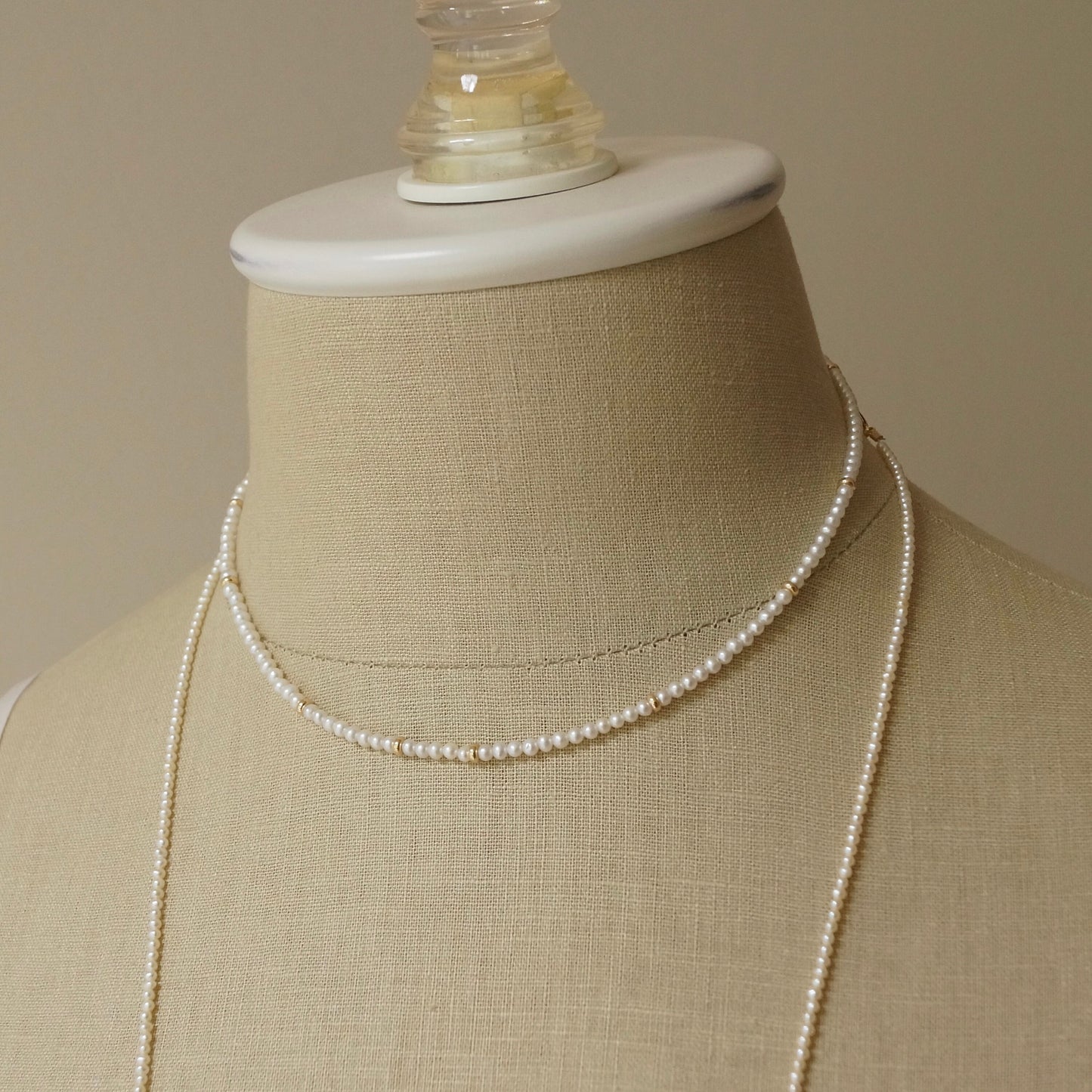 14K Solid Gold: [A] Natural Pearl Bead Necklace, Freshwater Pearls Thin Choker, High Luster, 2.5mm, 3mm, Fine Jewelry, Layering Necklace,