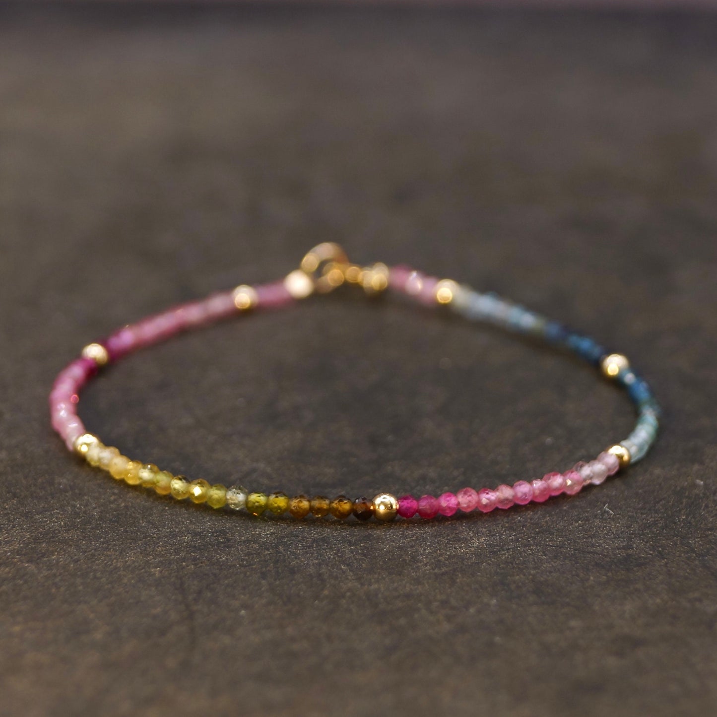 14K Solid Gold: Watermelon Tourmaline Beaded Bracelet | 2.5 mm | Pink Tourmaline | Layered Gemstone Bracelet | Fine Jewelry | Chakra