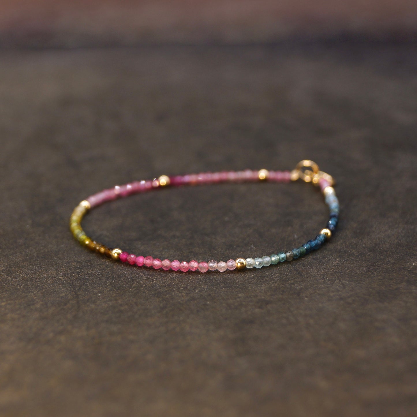 14K Solid Gold: Watermelon Tourmaline Beaded Bracelet | 2.5 mm | Pink Tourmaline | Layered Gemstone Bracelet | Fine Jewelry | Chakra