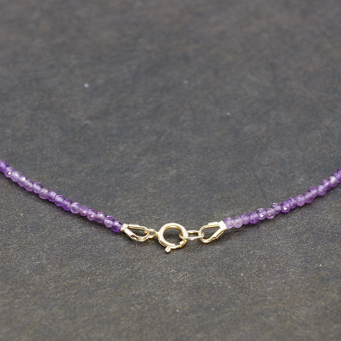 14K Solid Gold: Skinny Amethyst Necklace, Layered Necklace, Choker, Crown Chakra, Healing Stone, Fine Jewelry, Purple