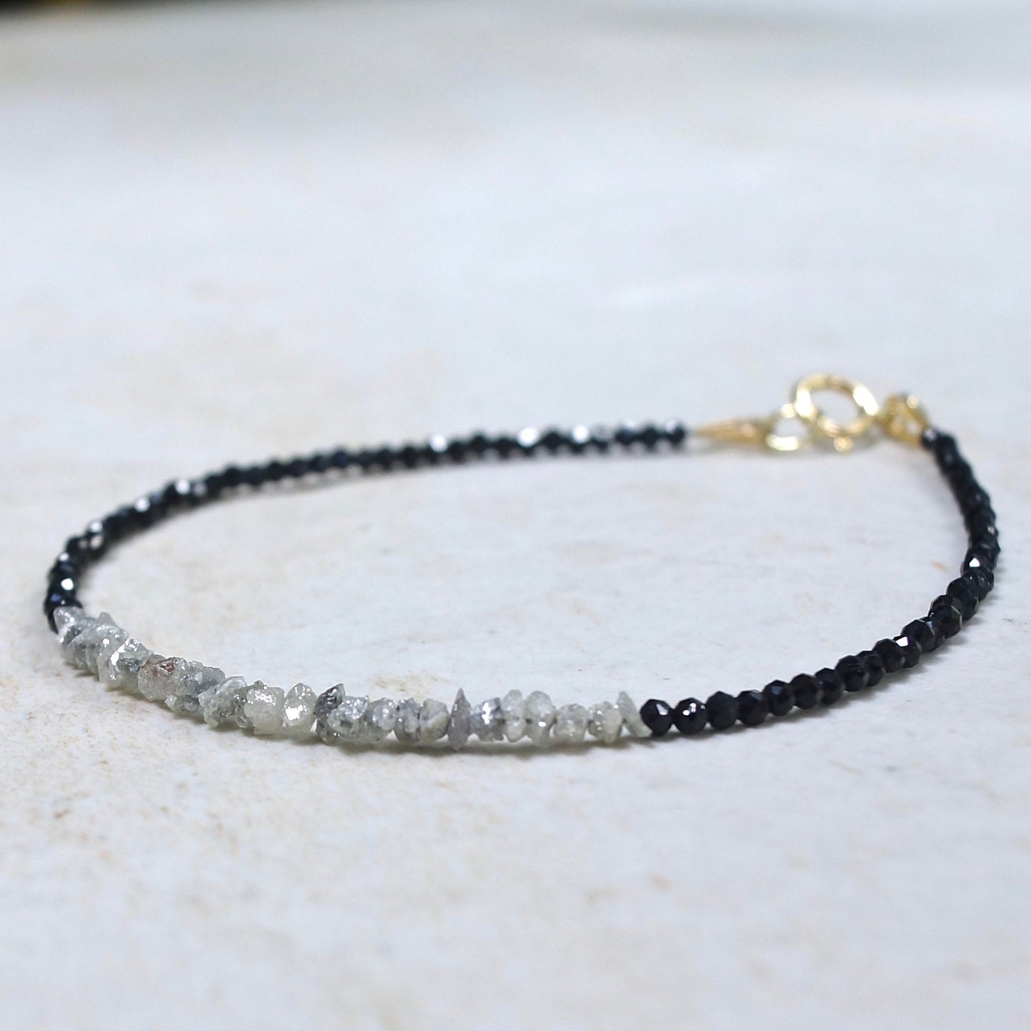 14K Solid Gold| Dainty Raw Grey Diamond Bracelet| Rough Diamonds| April Birthstone| Stacking Bracelet| Boho