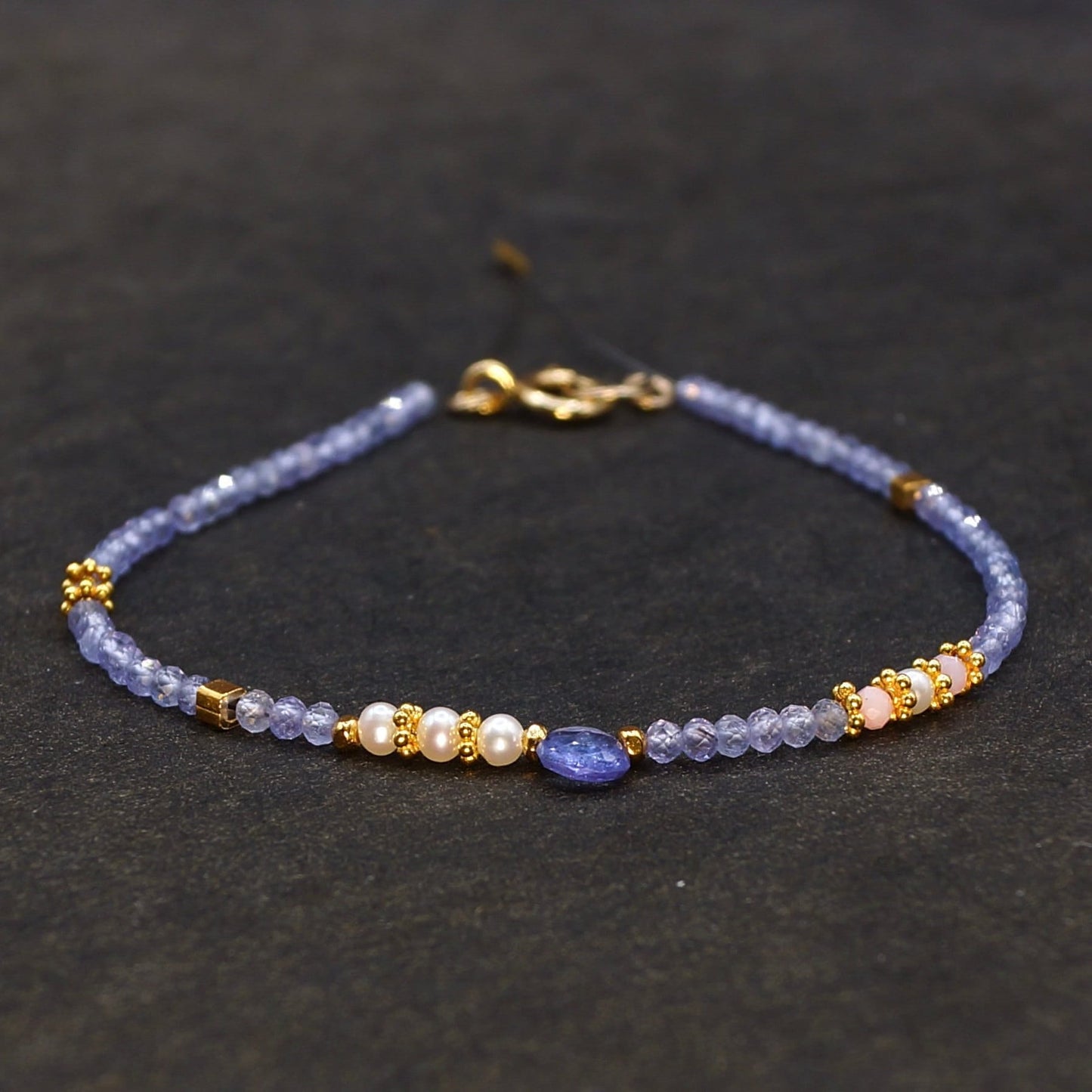 14K Solid Gold and Vermeil | Tanzanite Bead Bracelet | Delicate Skinny Bracelet | Precious Gemstone | Purple| Fine Jewelry