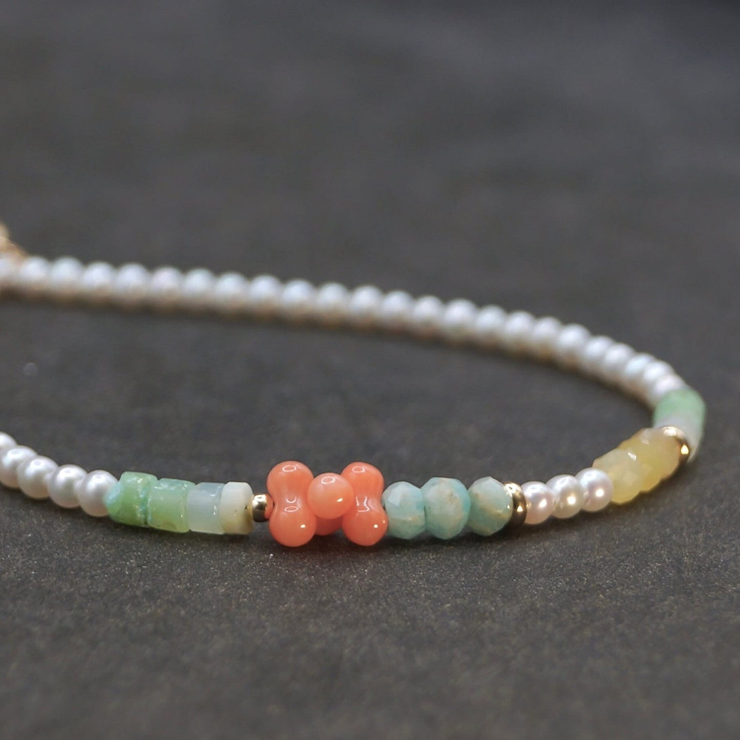 14K Solid Gold: Luxe Freshwater Pearl Beaded Bracelet, Pastel Colored, Fine Jewelry, Delicate, Gift for Her