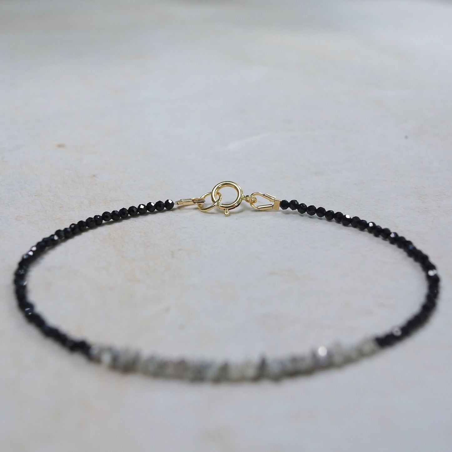 14K Solid Gold| Dainty Raw Grey Diamond Bracelet| Rough Diamonds| April Birthstone| Stacking Bracelet| Boho