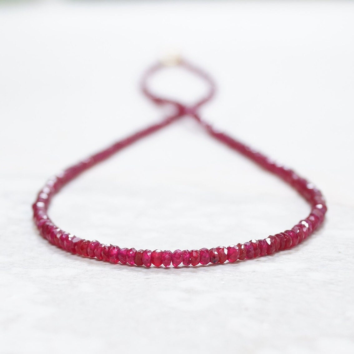 14K: Ruby Necklace | 2.5mm | 3mm | July Birthstone | Delicate Beaded Ruby | Dainty | Skinny | Minimalist | Fine Jewelry| Solid Gold