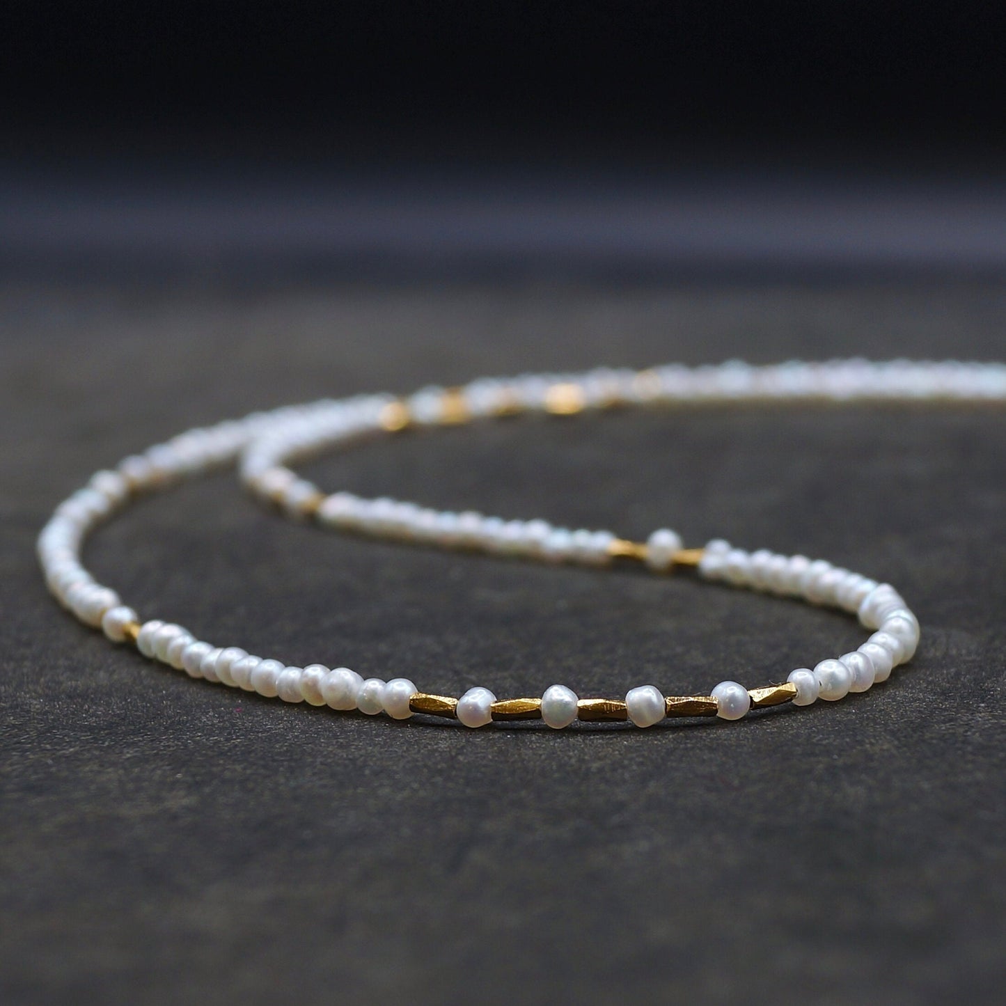 14K Solid Gold and Vermeil: Freshwater Pearl Beaded Necklace, Fine Jewelry, 2.5mm, Small Natural Pearl Necklace