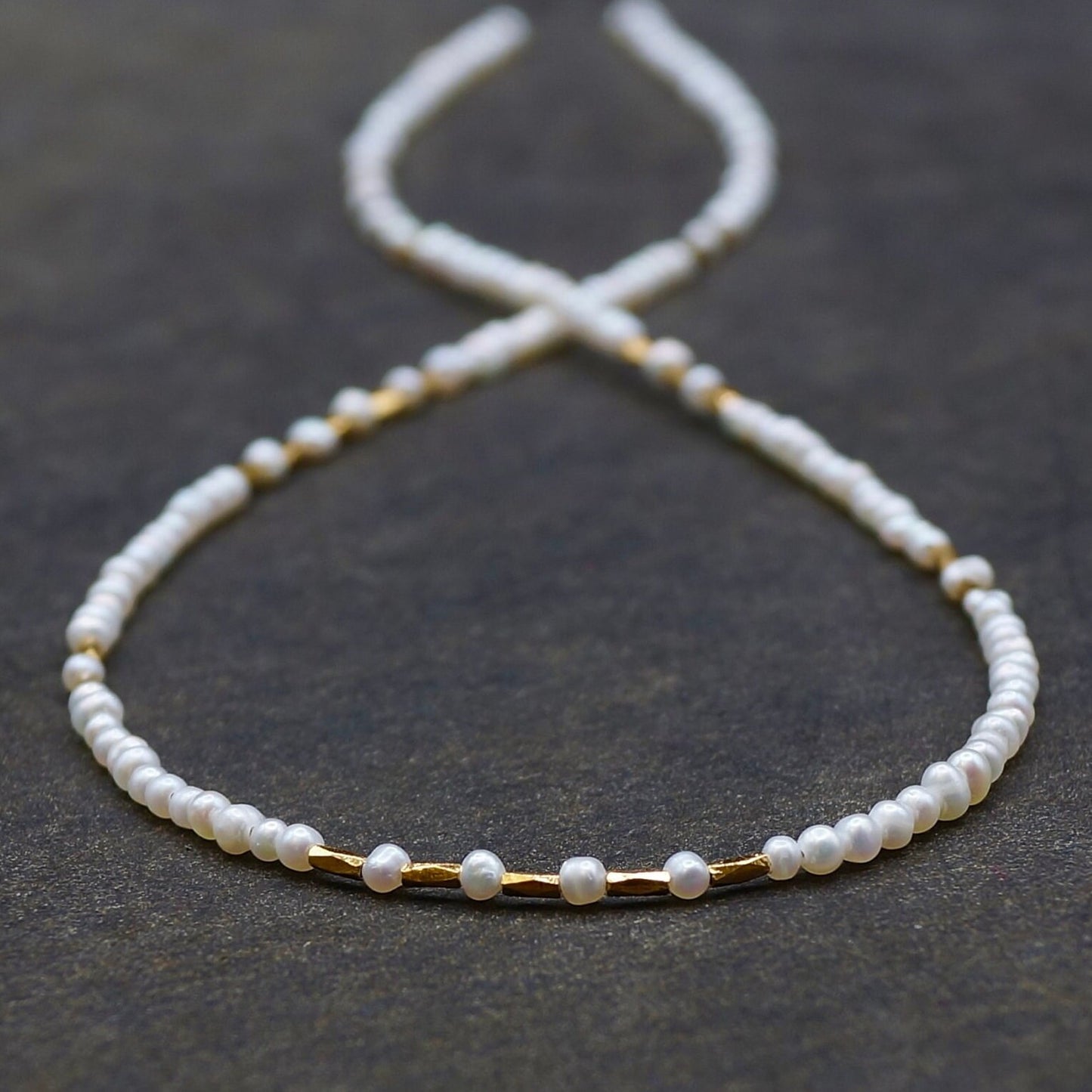 14K Solid Gold and Vermeil: Freshwater Pearl Beaded Necklace, Fine Jewelry, 2.5mm, Small Natural Pearl Necklace