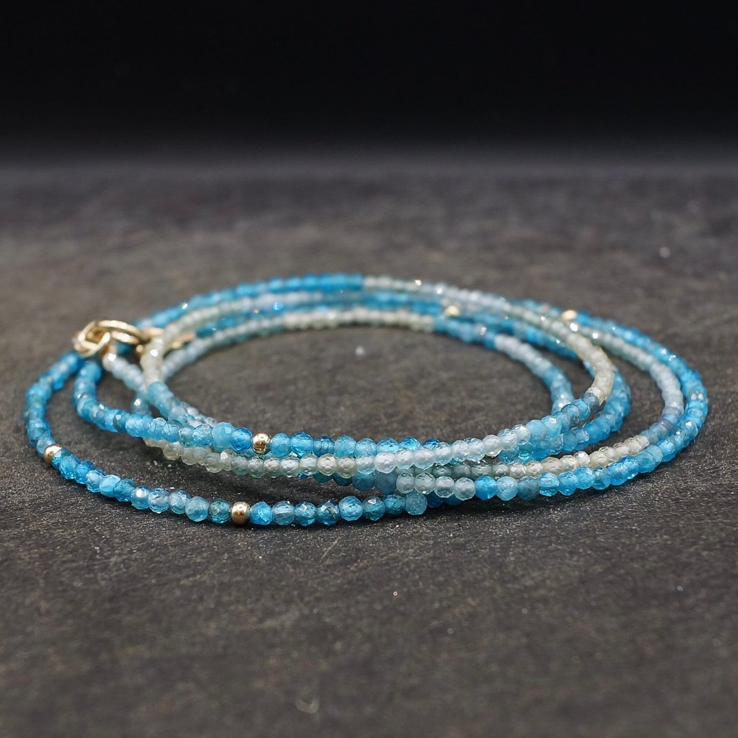 14K Solid Gold: Apatite Beaded Necklace |2mm | Blue Apatite | Ombre | Shaded |fDainty Fine Jewelry| Layered | Long Necklace