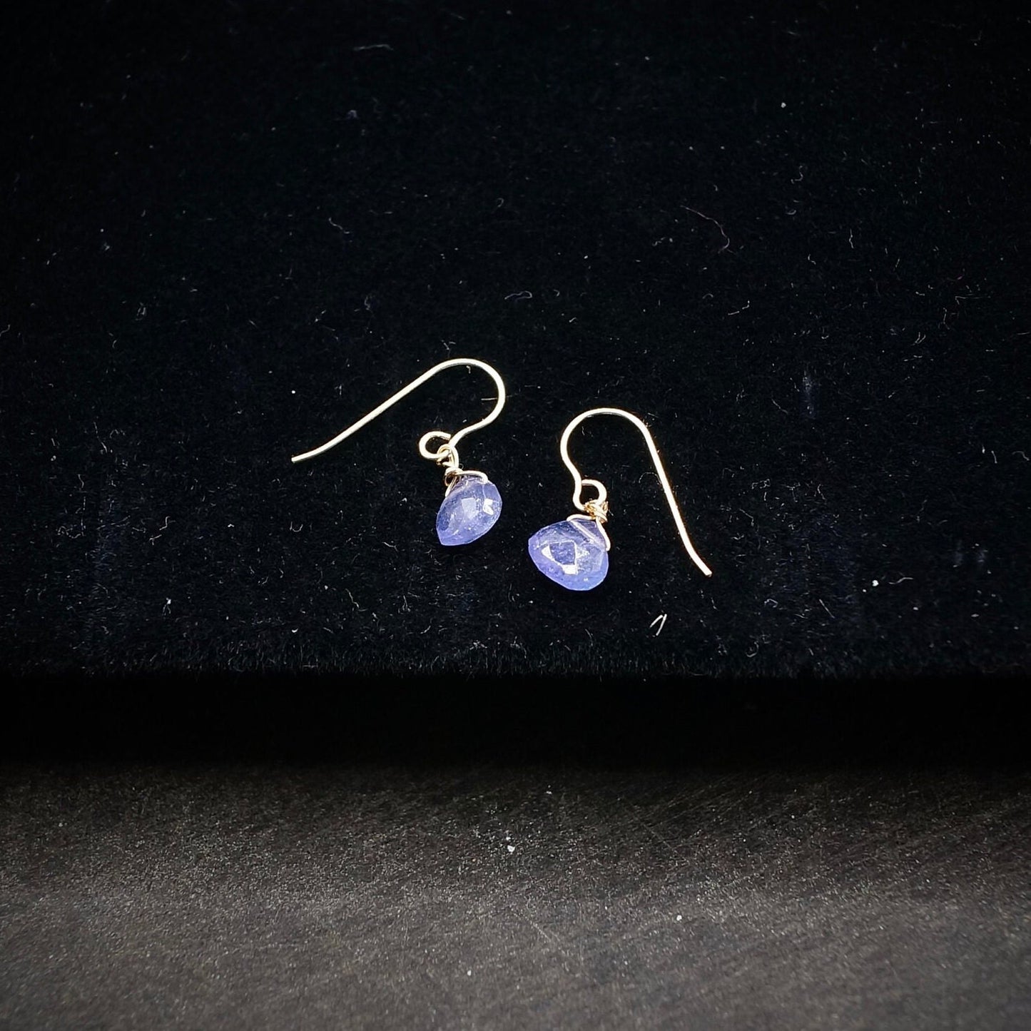 14K Solid Gold: 3mm Tiny Tanzanite Earrings, Royal Blue Crystal, Small Stone Long Earrings, Minimalist Dangle Earrings, Drop Earrings