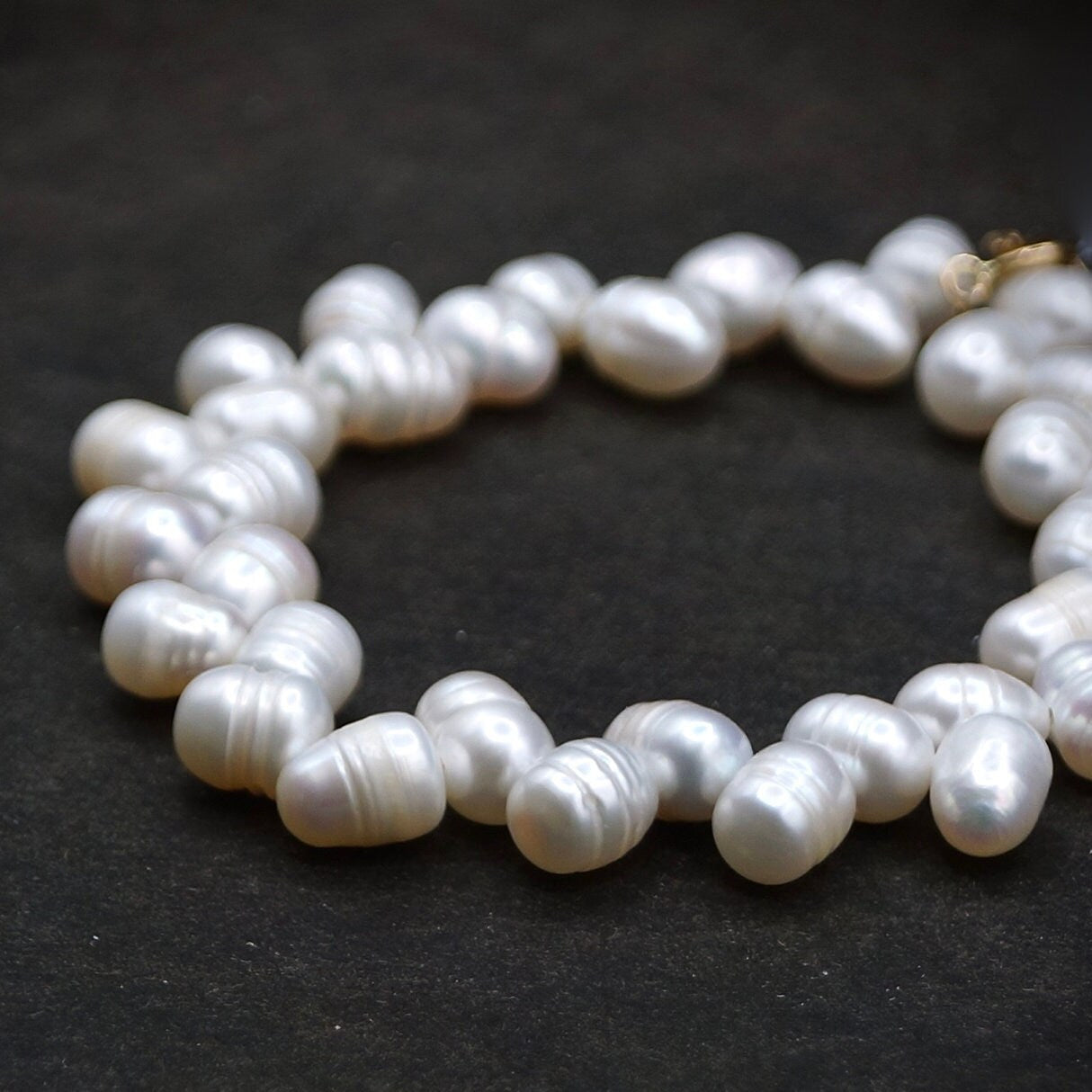 14K Solid Gold: Freshwater Pearl Beaded Bracelet | Natural Pearl | Bridal | Ivory | White | Fine Jewelry