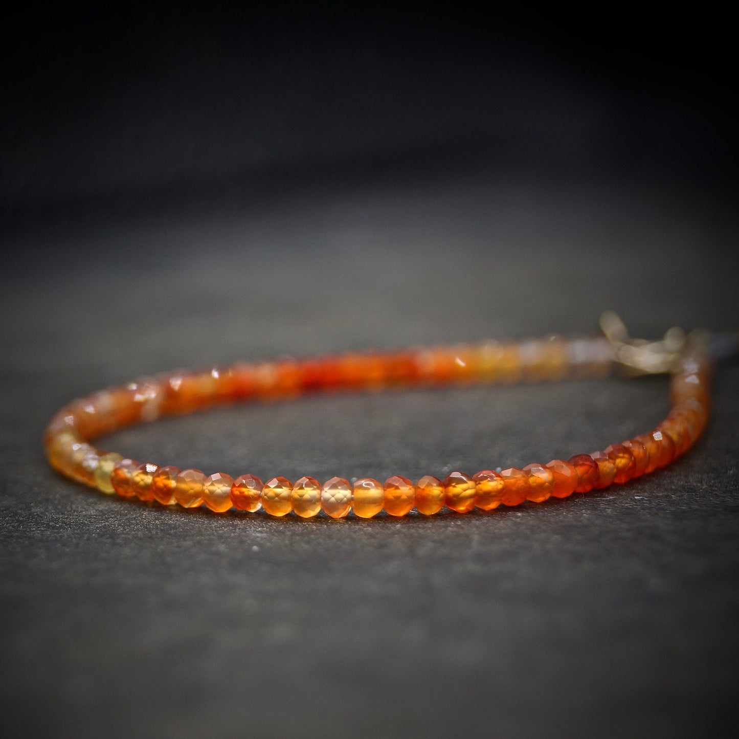 14K Solid Gold: Carnelian Beaded Bracelet | Sacral Chakra | Healing Stone | Orange Gemstone | Fine Jewelry | Skinny Delicate Jewelry