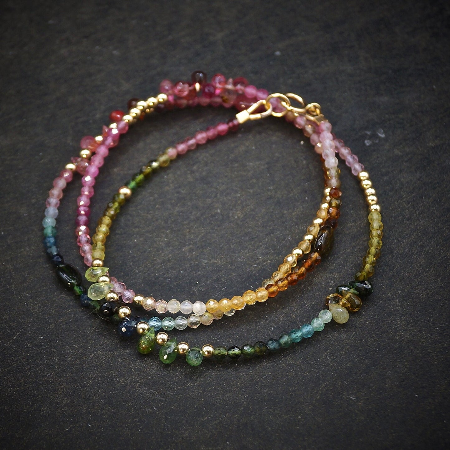 14K: Tourmaline Ombre Bead Necklace| Pink Blue Green| Rainbow Gemstone Bead Necklace| Boho| Bohemian | Multi Color