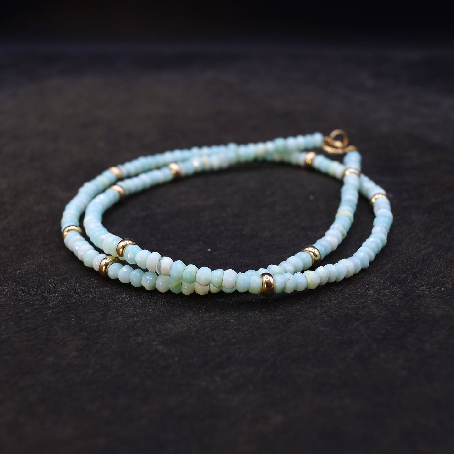 14K Solid Gold: Blue Opal Necklace | Beaded | Peruvian Opal | Layered Necklace | Fine Jewelry | Light Blue