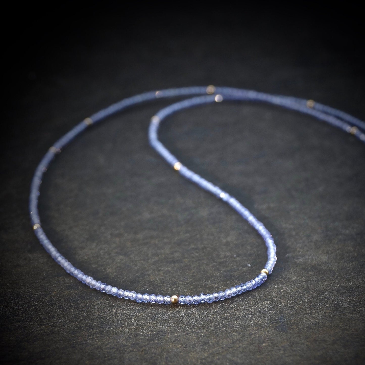 14k Solid Gold: Tanzanite Bead Necklace | 2mm | September Birthstone | Layered Necklace | Skinny | Fine Jewelry