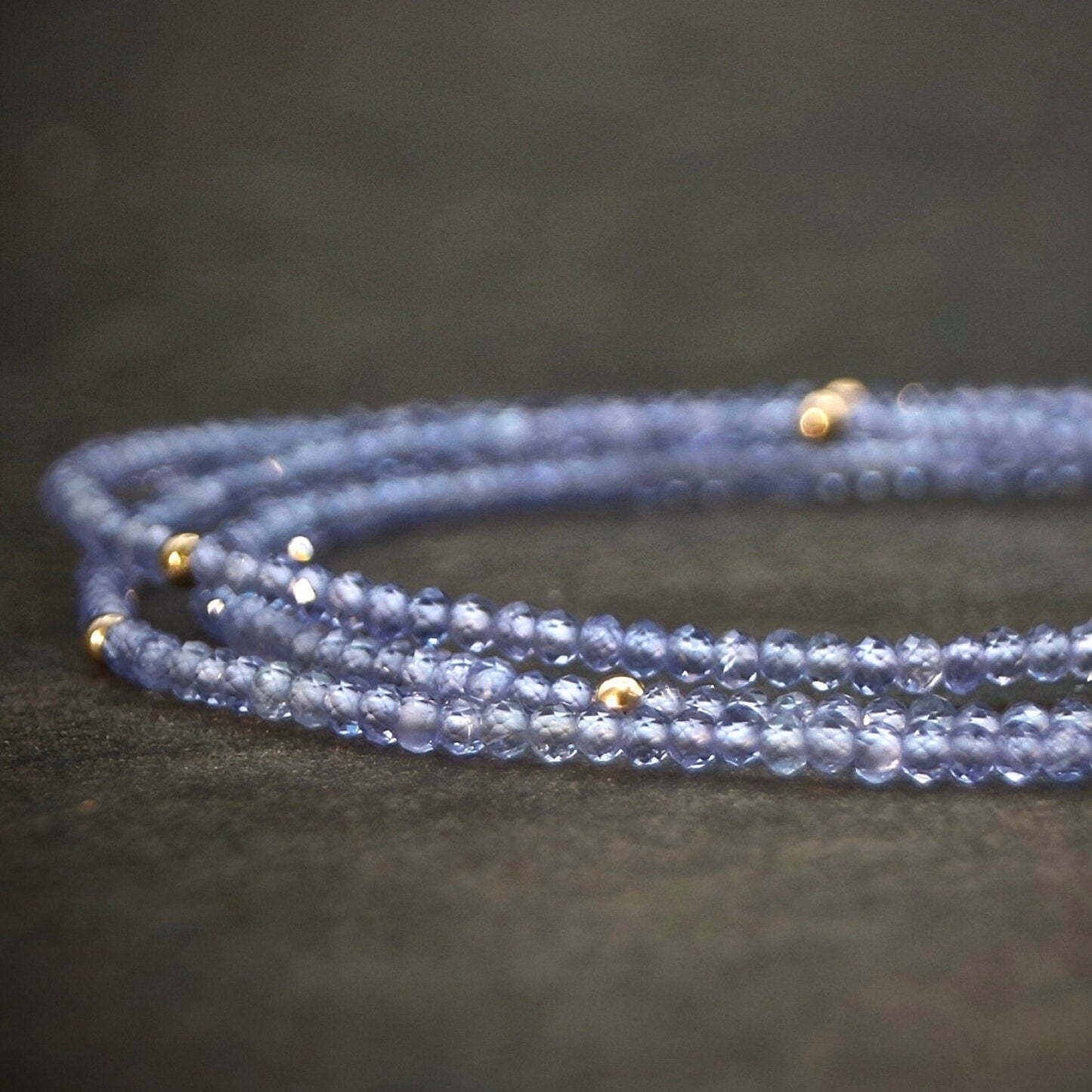 14k Solid Gold: Tanzanite Bead Necklace | 2mm | September Birthstone | Layered Necklace | Skinny | Fine Jewelry