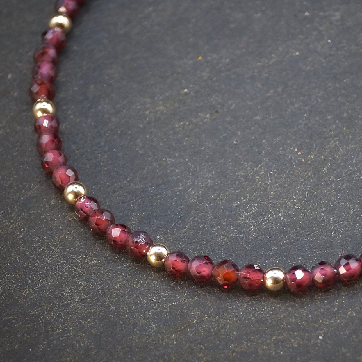 14K Solid Gold: Red Garnet Bead Bracelet | 2.5mm | Sacral Chakra | Root Chakra | Skinny Gemstone | Healing Stone | Delicate | Dainty Jewelry