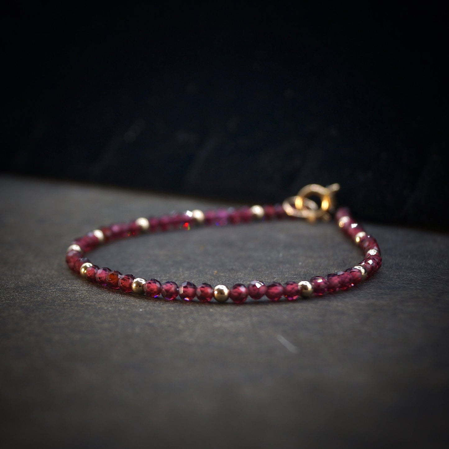 14K Solid Gold: Red Garnet Bead Bracelet | 2.5mm | Sacral Chakra | Root Chakra | Skinny Gemstone | Healing Stone | Delicate | Dainty Jewelry