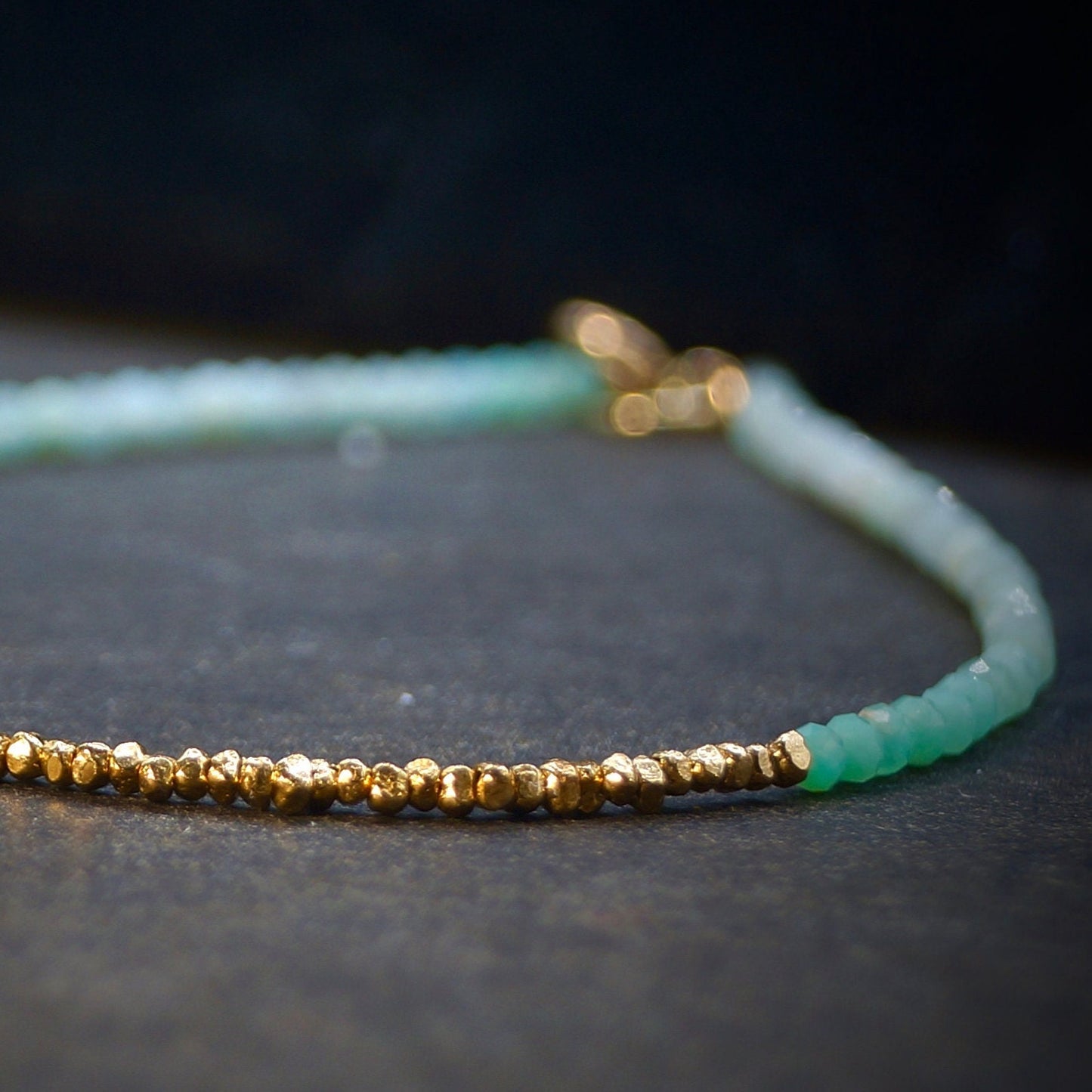 14K Solid Gold & 24K Vermeil : Ombre Chrysoprase Bracelet | 2mm | Apple Green | Boho| Delicate Bracelet | Fine Jewelry | Hill Tribe