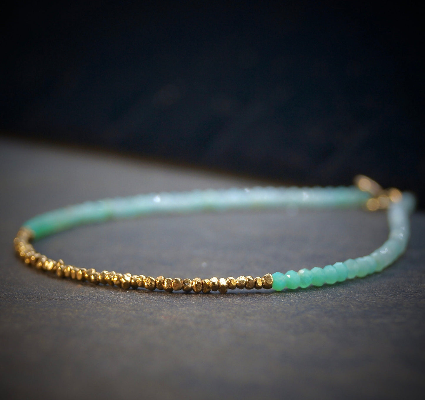 14K Solid Gold & 24K Vermeil : Ombre Chrysoprase Bracelet | 2mm | Apple Green | Boho| Delicate Bracelet | Fine Jewelry | Hill Tribe