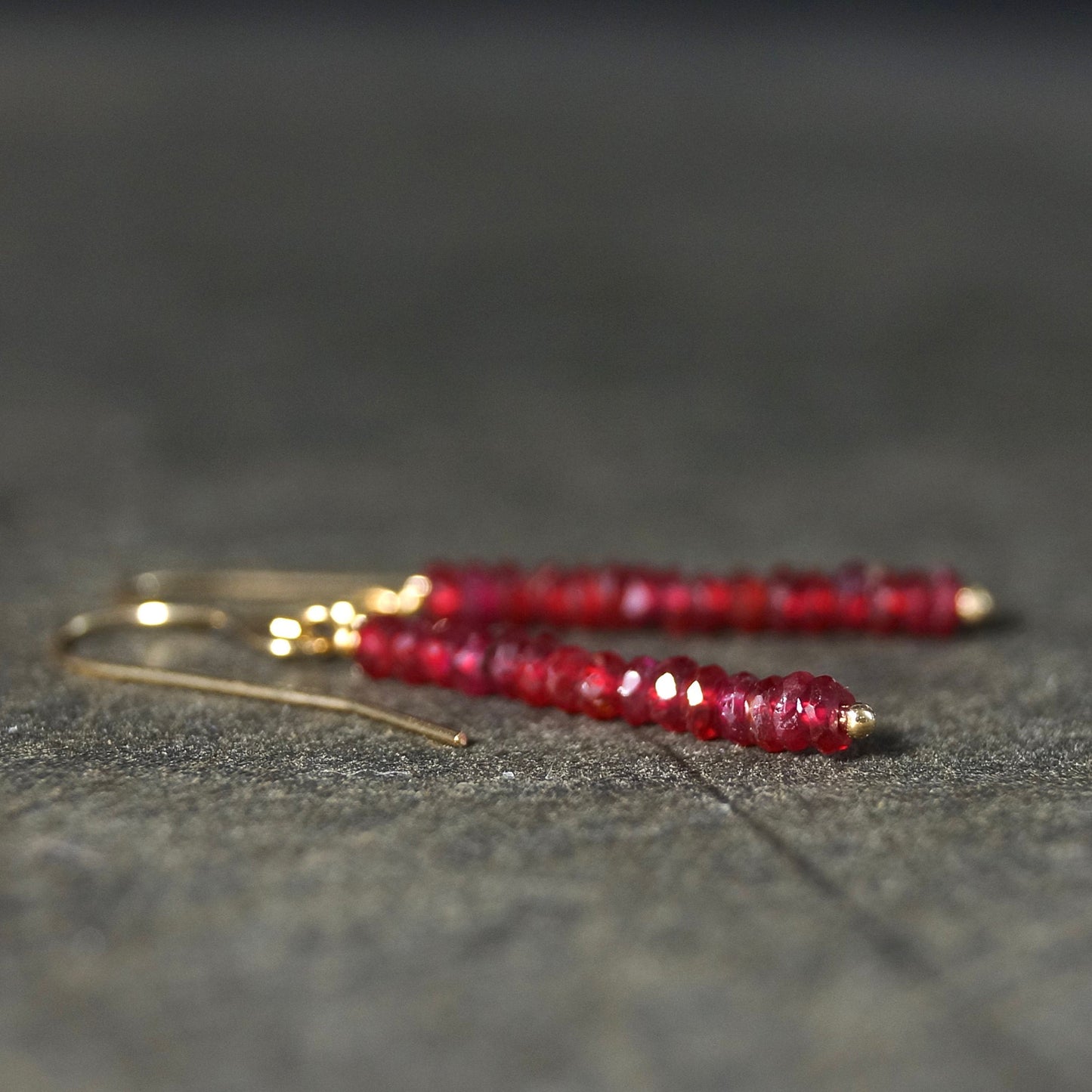 14K Solid Gold: Dainty Ruby Earrings | 2mm | Red Ruby | Dangle | Minimalist | Drop Earrings | Fine Jewelry | July Birthstone