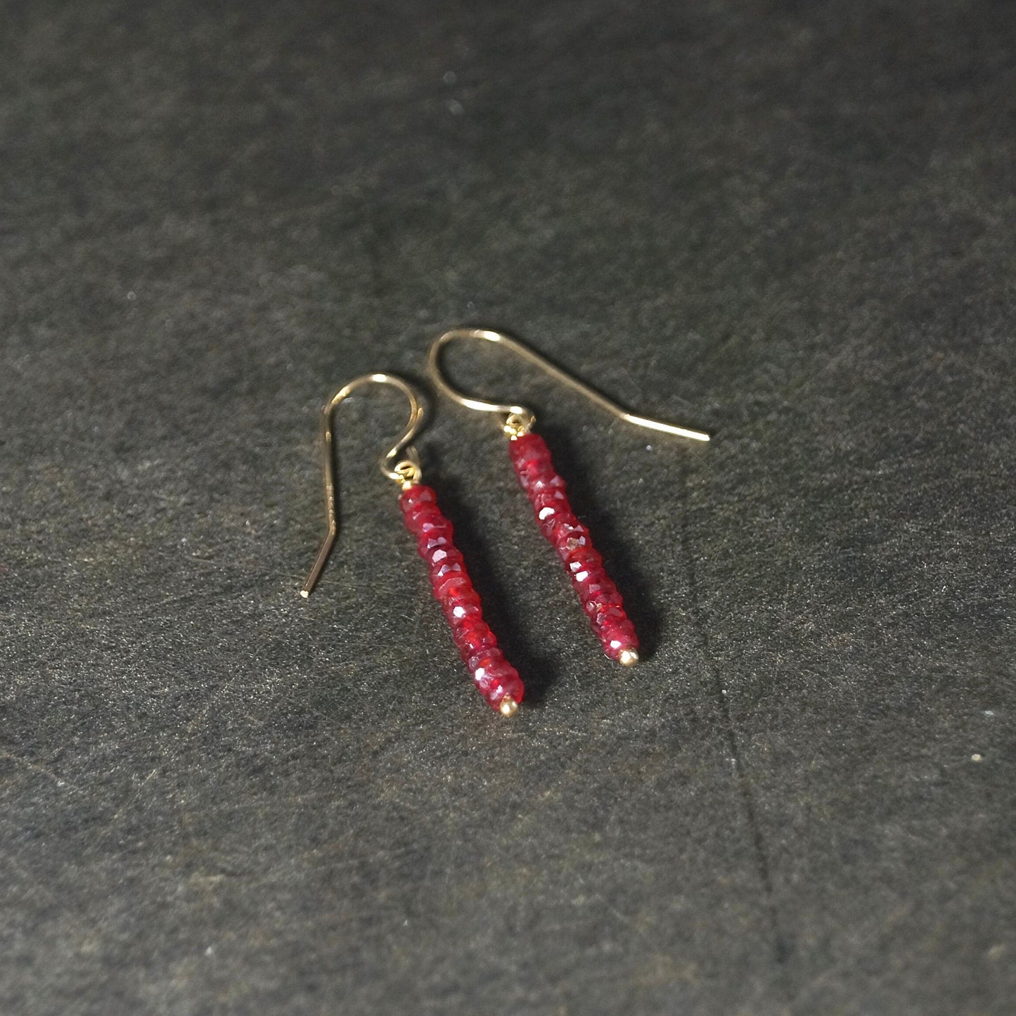 14K Solid Gold: Dainty Ruby Earrings | 2mm | Red Ruby | Dangle | Minimalist | Drop Earrings | Fine Jewelry | July Birthstone