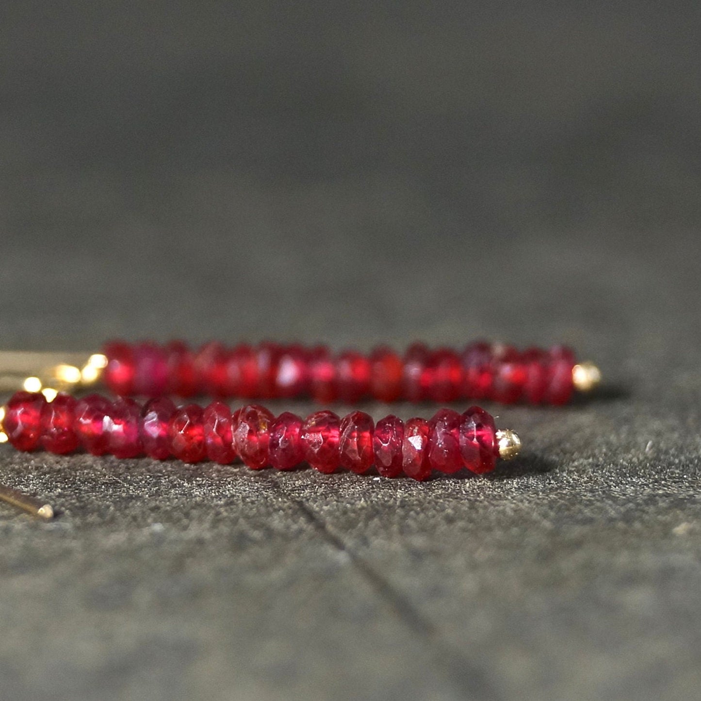 14K Solid Gold: Dainty Ruby Earrings | 2mm | Red Ruby | Dangle | Minimalist | Drop Earrings | Fine Jewelry | July Birthstone