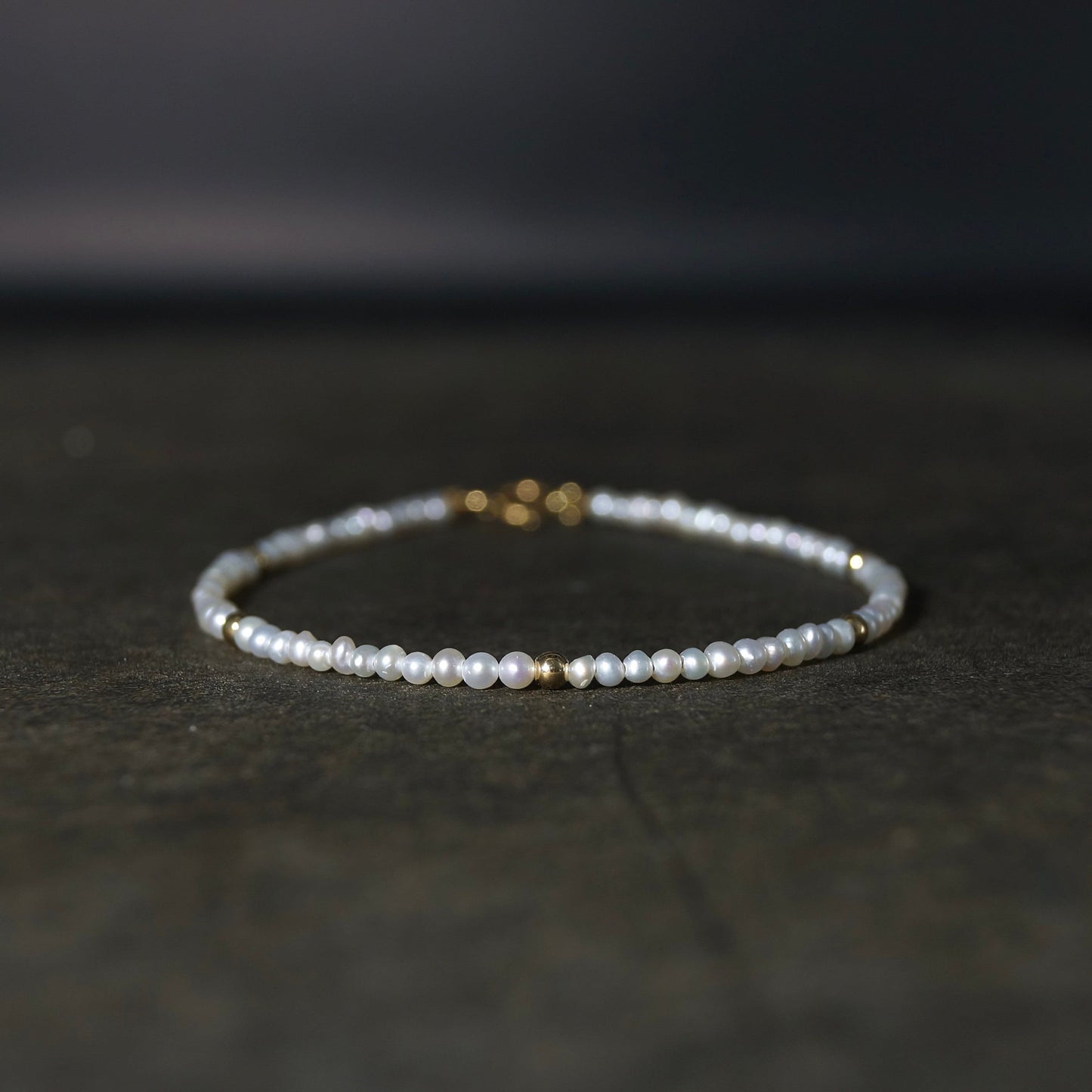 14K Solid Gold: Natural Pearl 2mm | Beaded Bracelet | Extra Small | Tiny Seed | Cultured | High Luster | AAA | Skinny Bracelet |Fine Jewelry