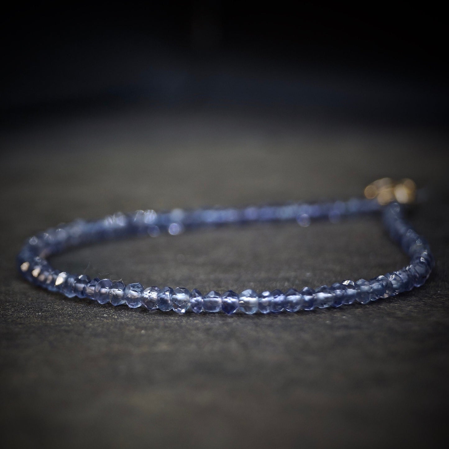 14K Solid Gold: Lolite Beaded Bracelet | Healing Stone | Mens Gemstone Bracelet | Fine Jewelry | Unisex | Navy Quartz