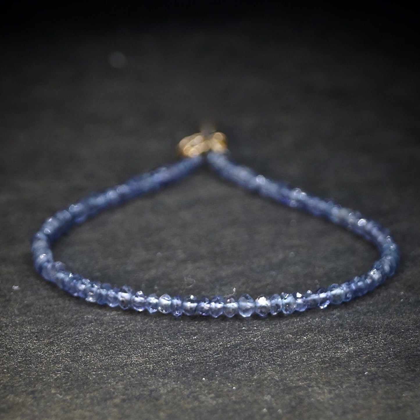 14K Solid Gold: Lolite Beaded Bracelet | Healing Stone | Mens Gemstone Bracelet | Fine Jewelry | Unisex | Navy Quartz