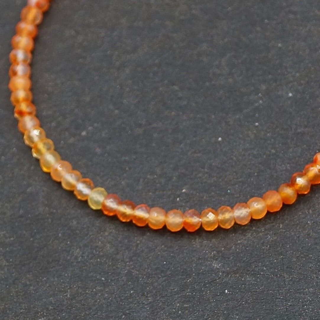 14K Solid Gold: Carnelian Beaded Bracelet | Sacral Chakra | Healing Stone | Orange Gemstone | Fine Jewelry | Skinny Delicate Jewelry