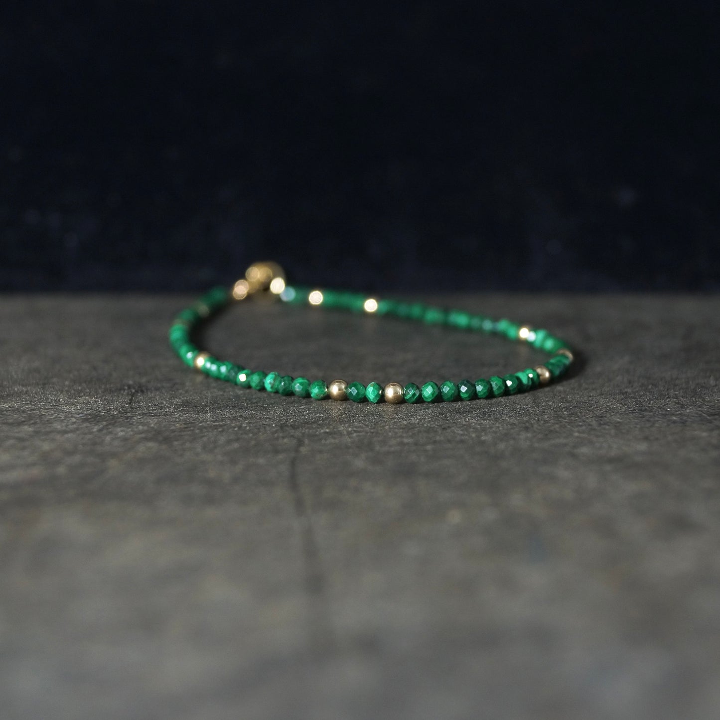 14K Solid Gold: Green Malachite Beaded Bracelet| 2mm | Fine Jewelry | Skinny | Dainty | Delicate | Healing Stone | Power Stone