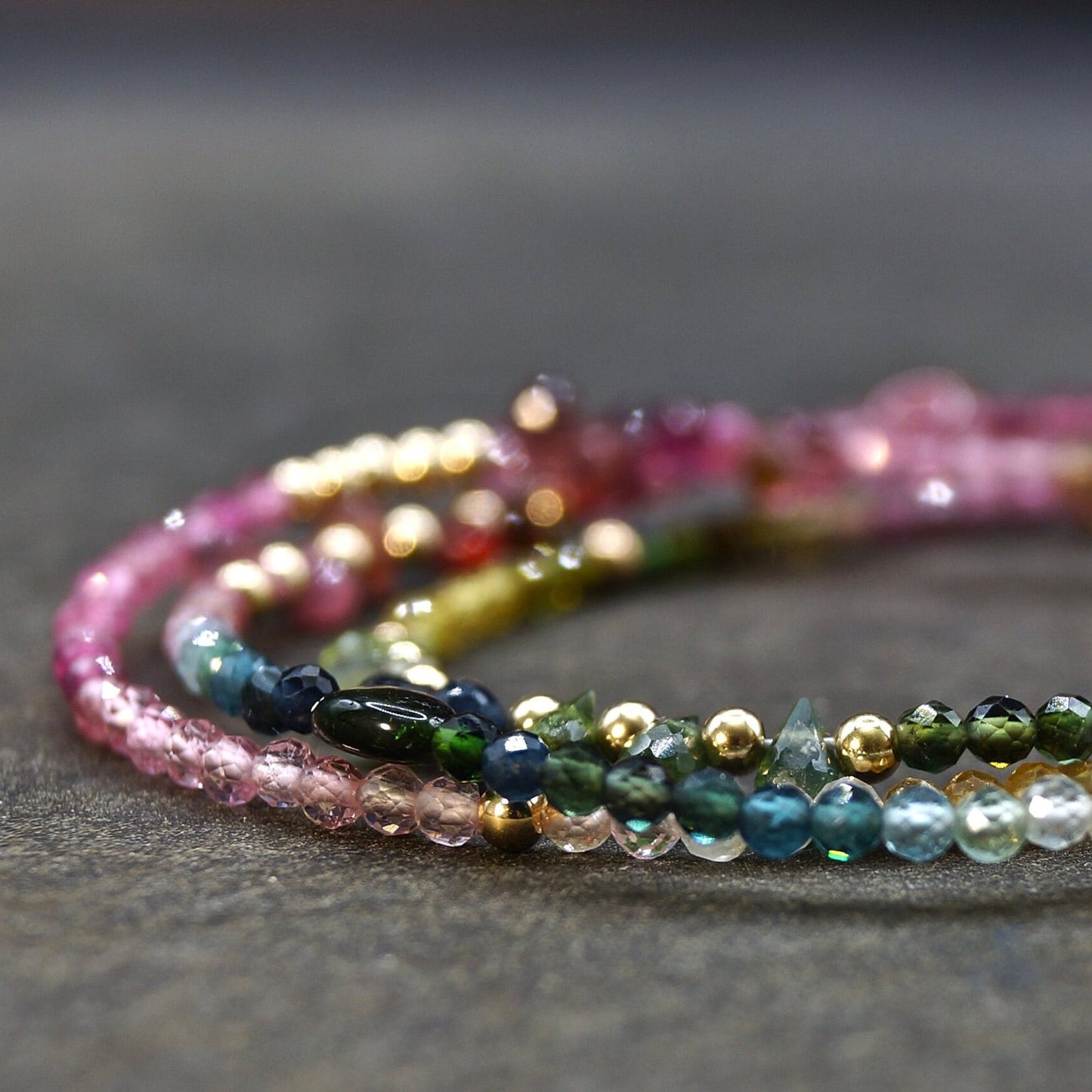 14K: Tourmaline Ombre Bead Necklace| Pink Blue Green| Rainbow Gemstone Bead Necklace| Boho| Bohemian | Multi Color