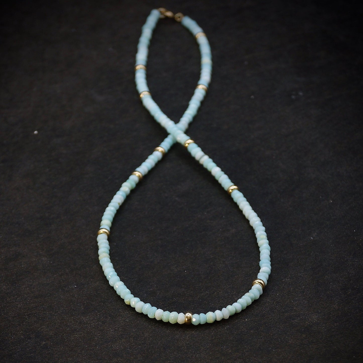 14K Solid Gold: Blue Opal Necklace | Beaded | Peruvian Opal | Layered Necklace | Fine Jewelry | Light Blue