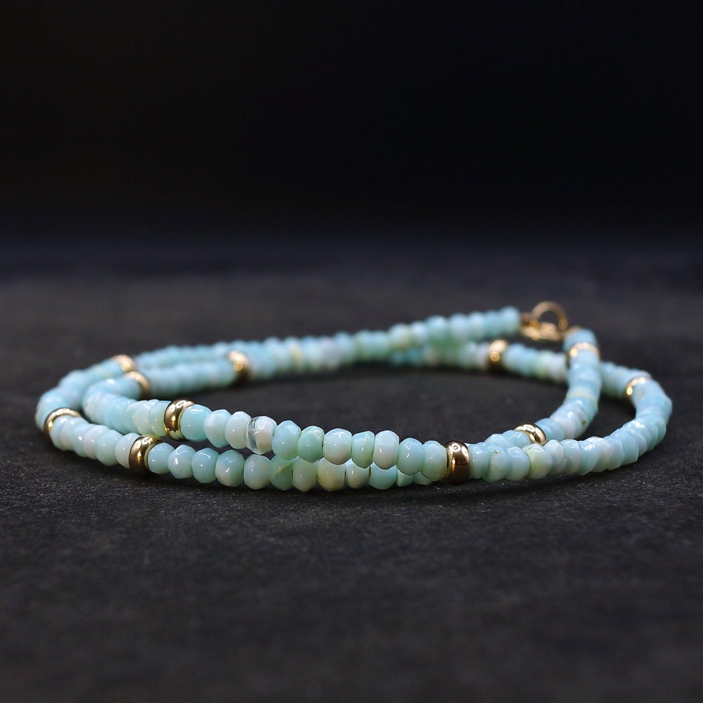 14K Solid Gold: Blue Opal Necklace | Beaded | Peruvian Opal | Layered Necklace | Fine Jewelry | Light Blue