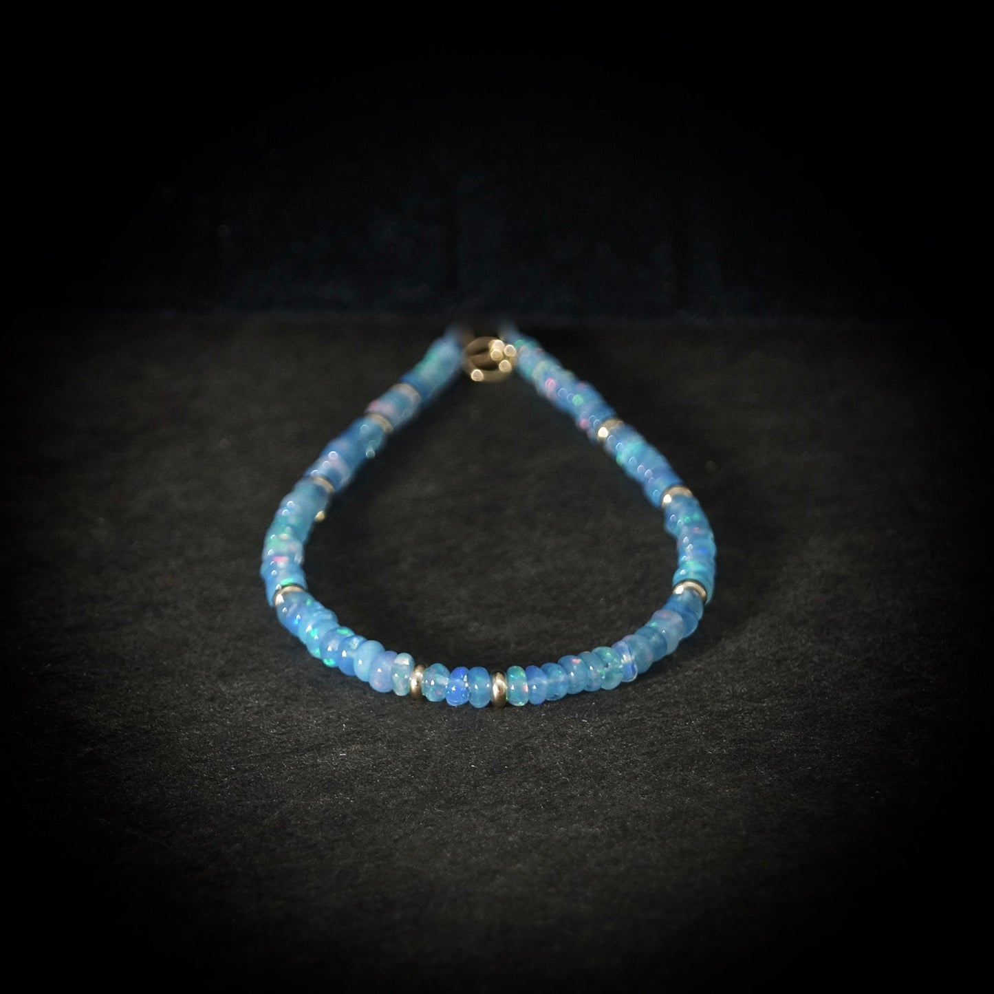 14K Solid Gold: Blue Ethiopian Opal Beaded Bracelet | Natural Opal | Gemstone | Delicate | Welo Opal | 3mm