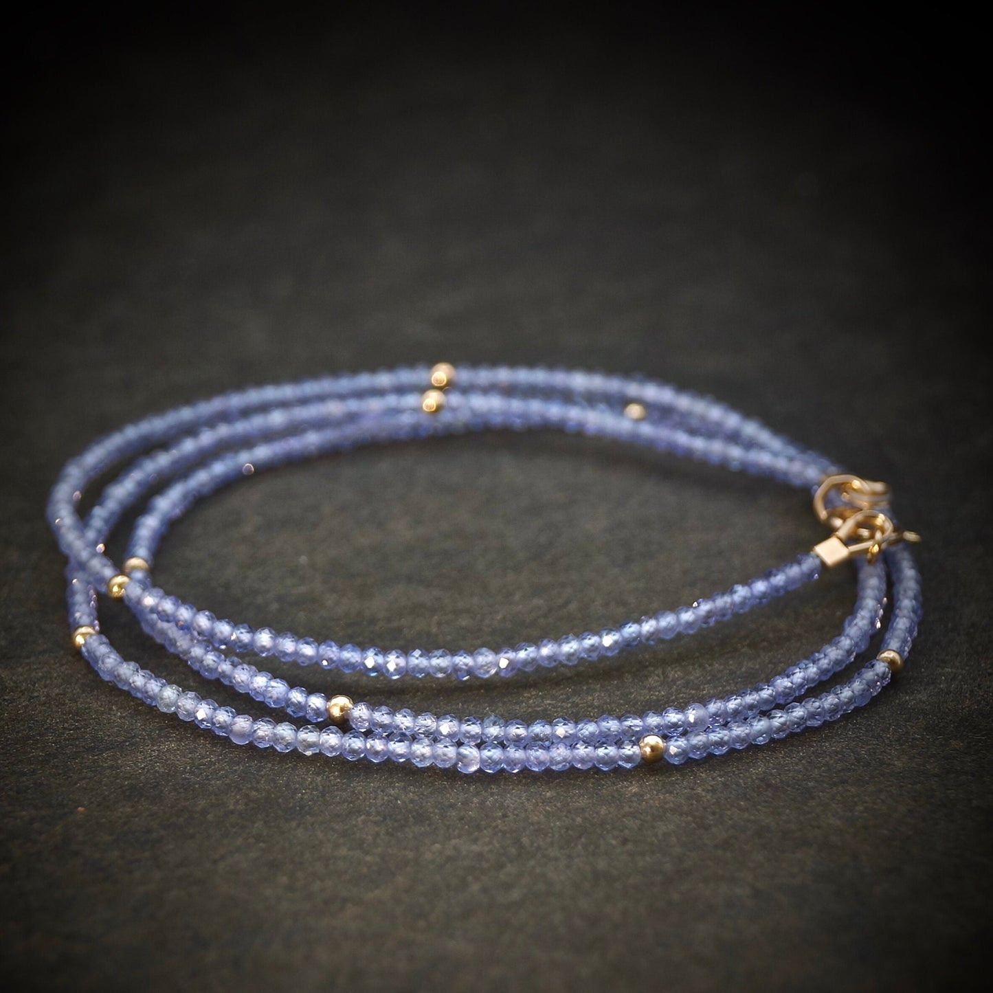 14k Solid Gold: Tanzanite Bead Necklace | 2mm | September Birthstone | Layered Necklace | Skinny | Fine Jewelry