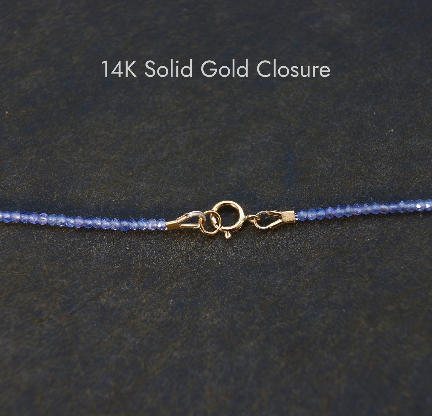 14k Solid Gold: Tanzanite Bead Necklace | 2mm | September Birthstone | Layered Necklace | Skinny | Fine Jewelry